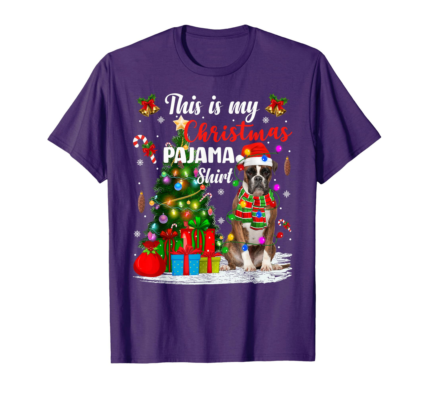 Boxer Dog Xmas Tree Lights This is My Christmas Pajamas T-Shirt