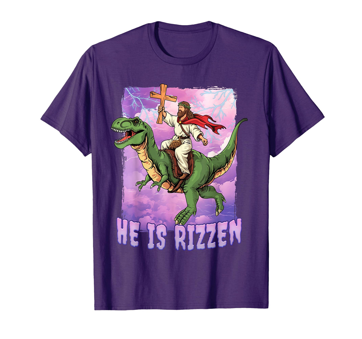 Jesus Riding A Dinosaur Jesus Rizz Meme T-Shirt - Black, Small, Unisex-Adults, Short Sleeve, Classic Fit, Cotton 65% Polyester 35%