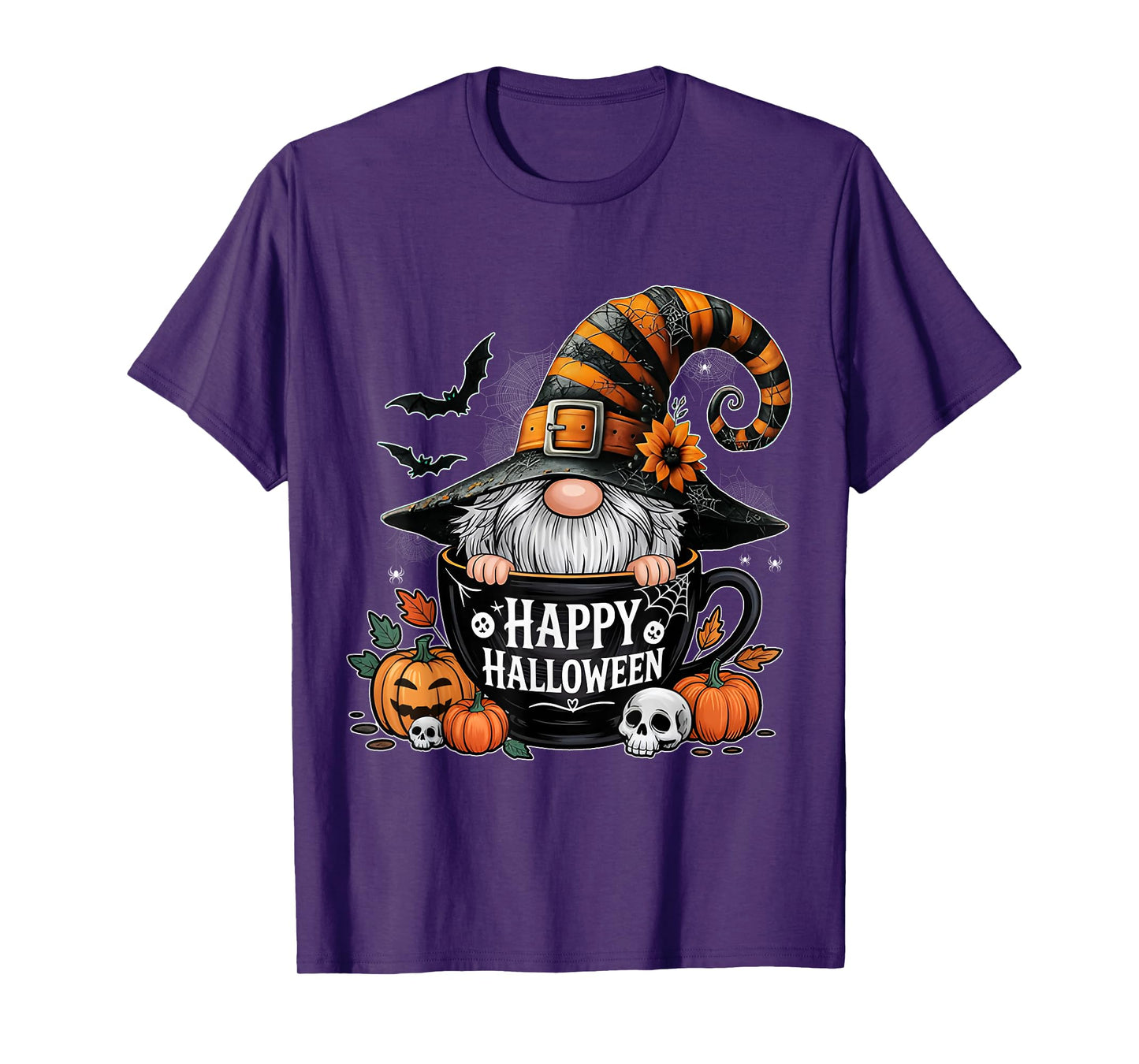 Funny Sunflower Gnome Witch Pumpkins Halloween Costume Women T-Shirt