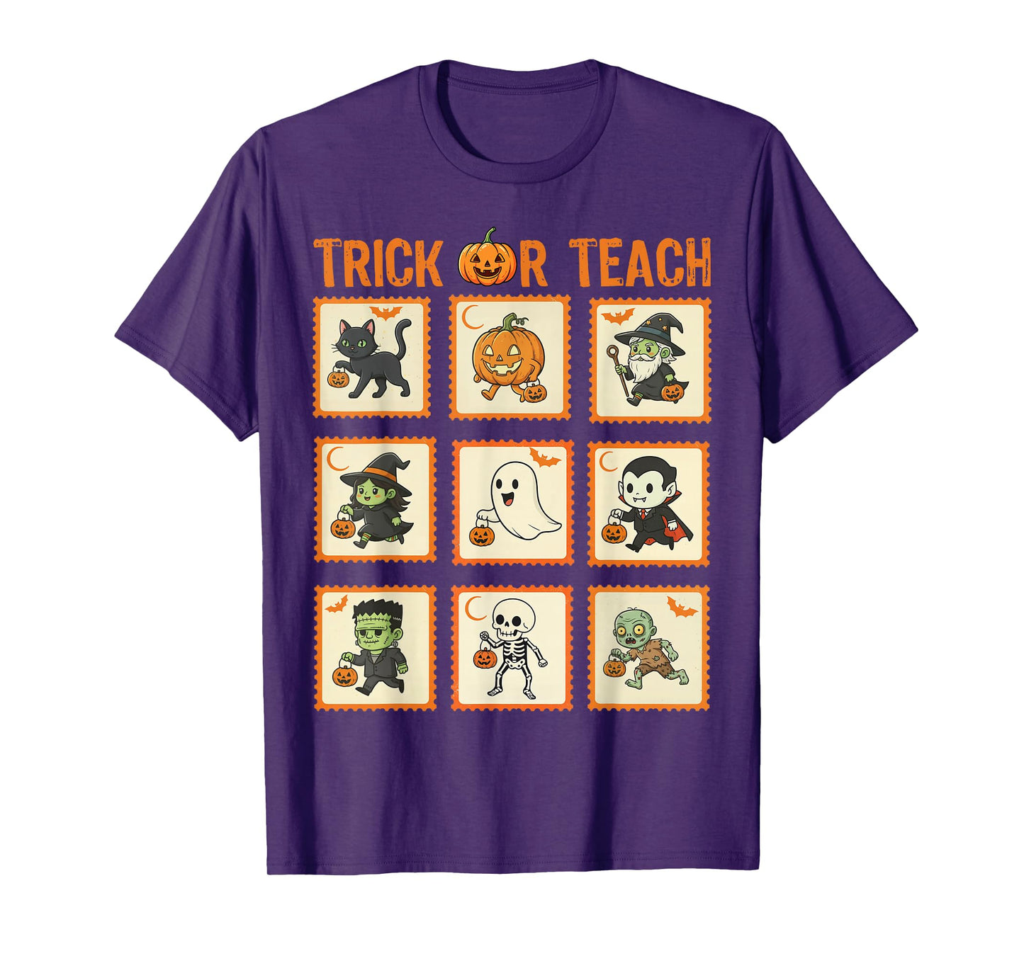 Halloween Teacher Stamps Cute Costumes Trick Or Teach Kids T-Shirt