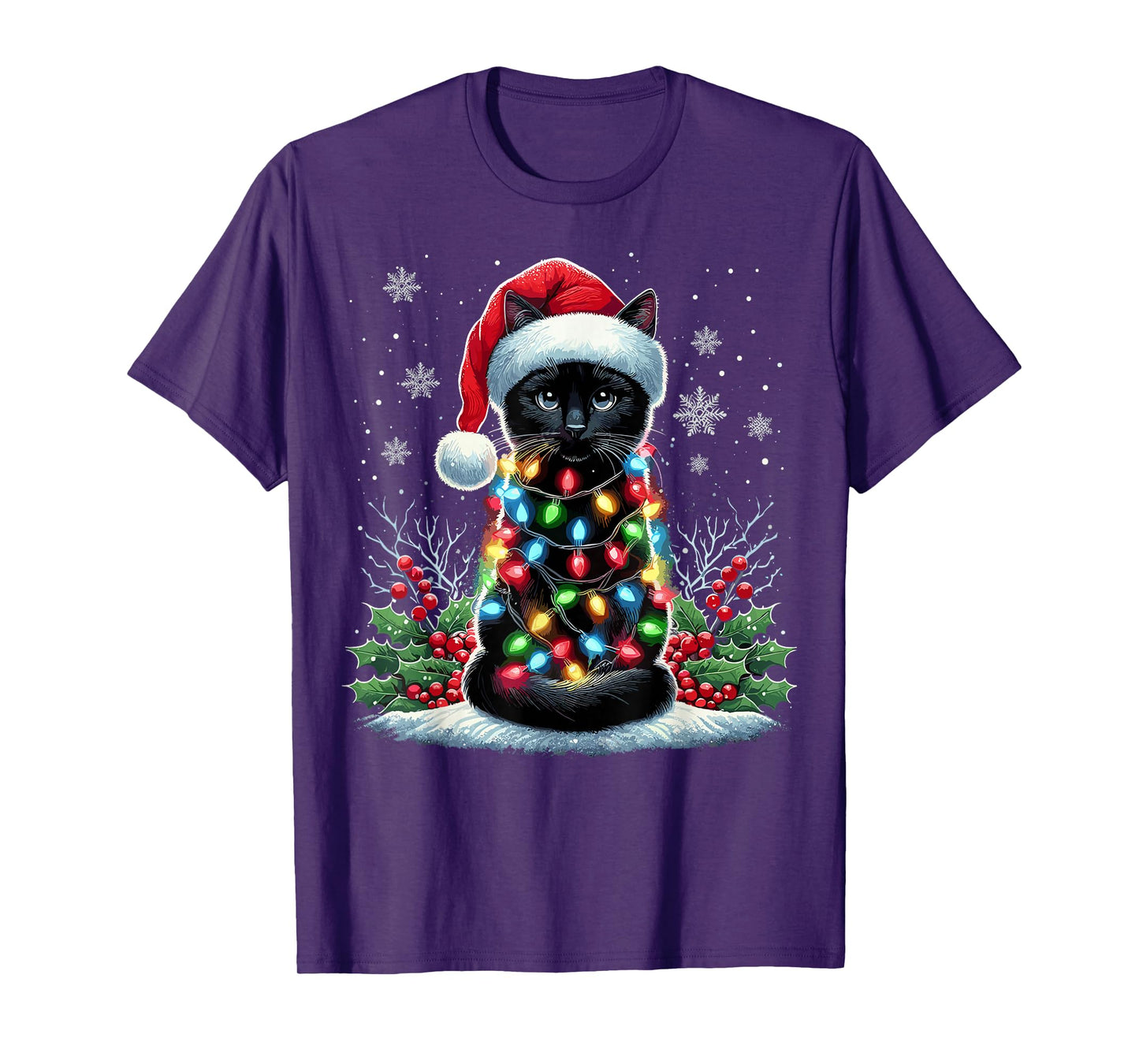 Black Cat Christmas Santa Hat Funny Meowy Cat T-Shirt