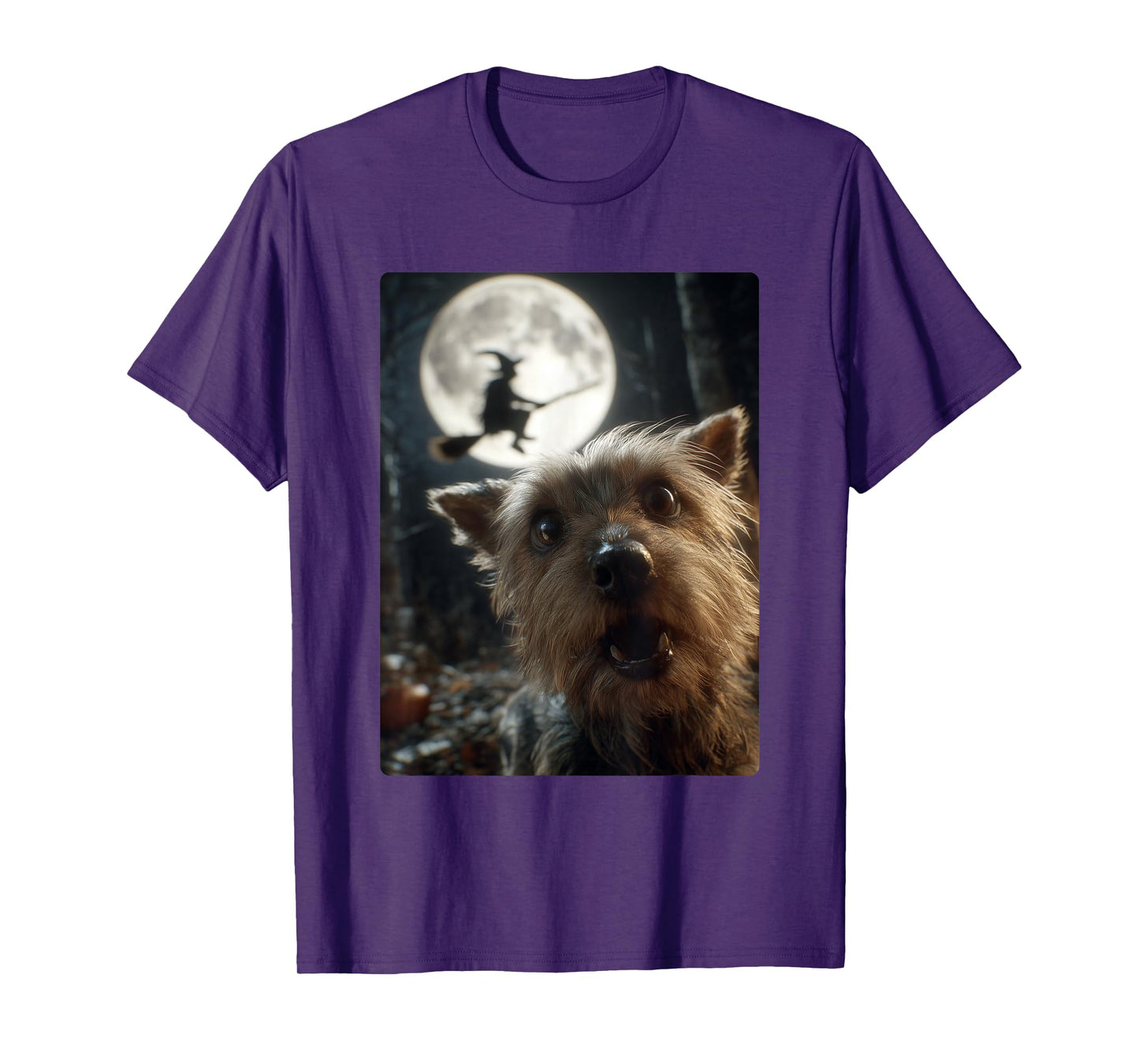 Funny Yorkshire Terrier Selfie Moon Flying Witch Halloween T-Shirt