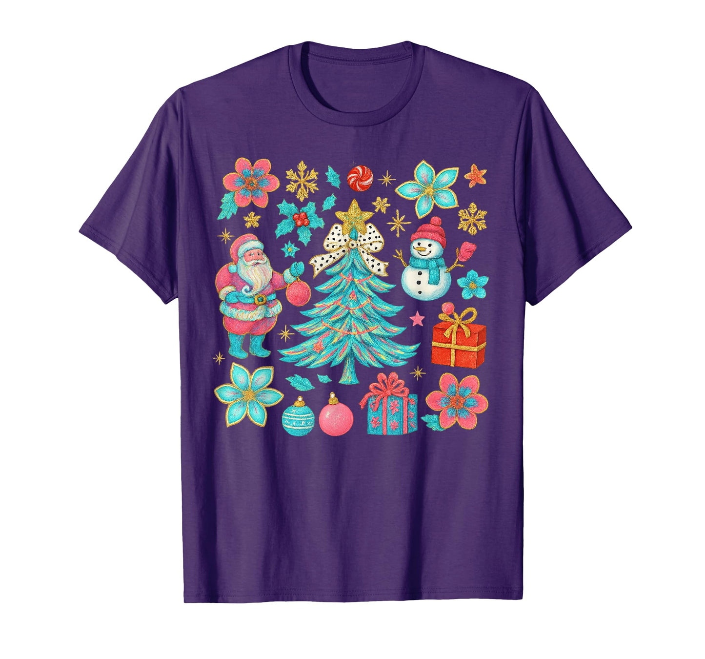 Preppy Coquette Christmas Snowm 2025 Funny Family Matching T-Shirt