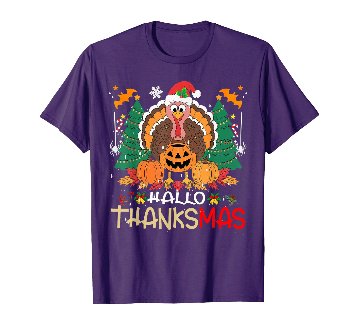 Funny HalloThanksMas Happy Thanksgiving Santa Turkey T-Shirt
