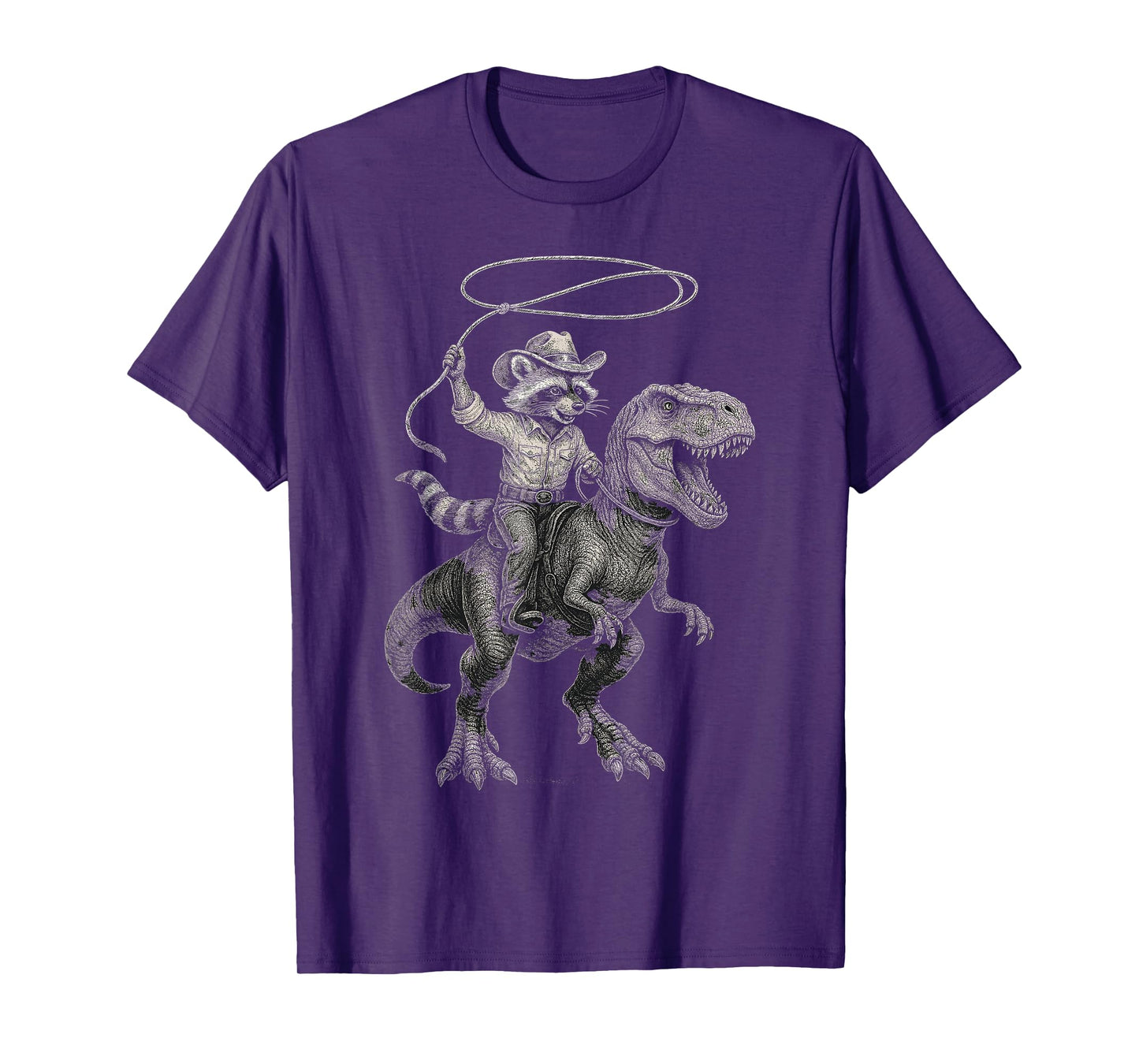 Vintage Raccoon Cowboy Western Trash Panda Riding T-rex T-Shirt