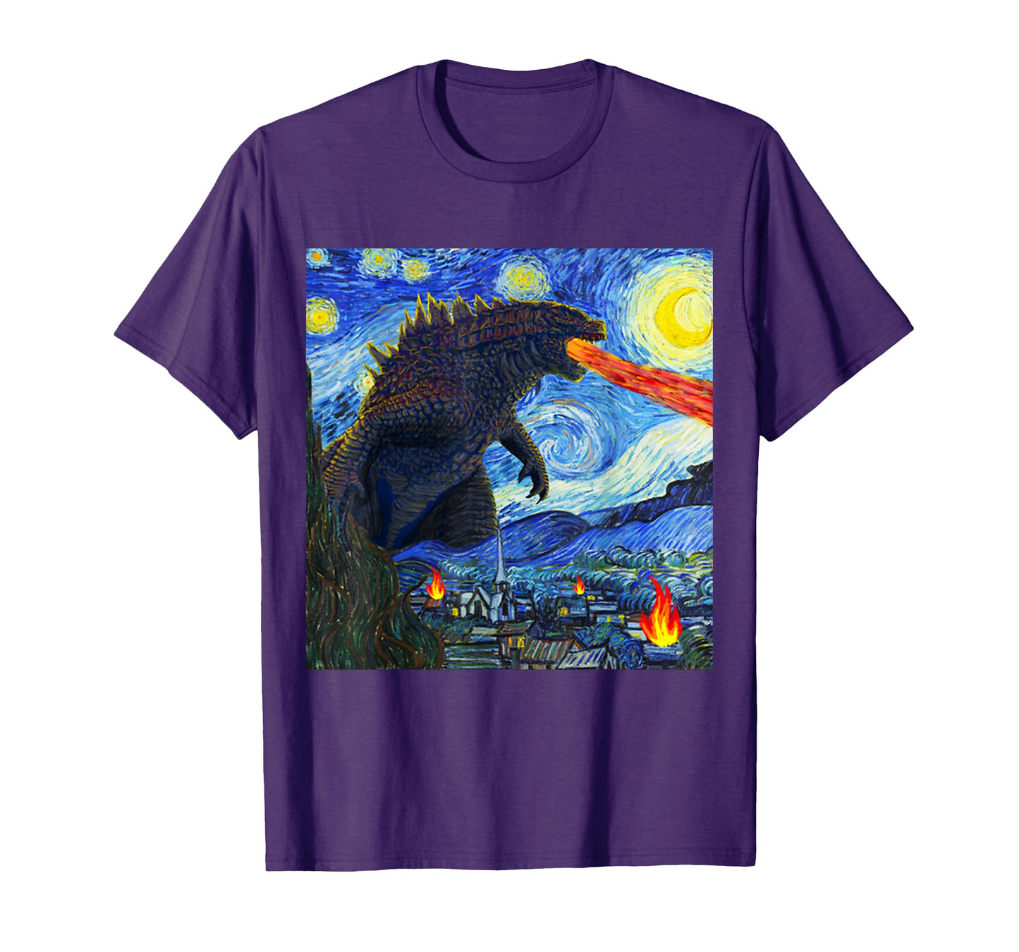 Vintage Japanese Monster Kaiju In Van Gogh Starry Night T-Shirt