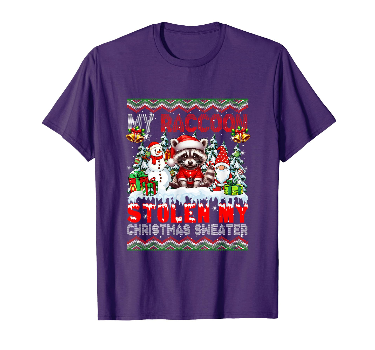 My Raccoon Stolen My Christmas Sweater Santa Dog Gnome T-Shirt
