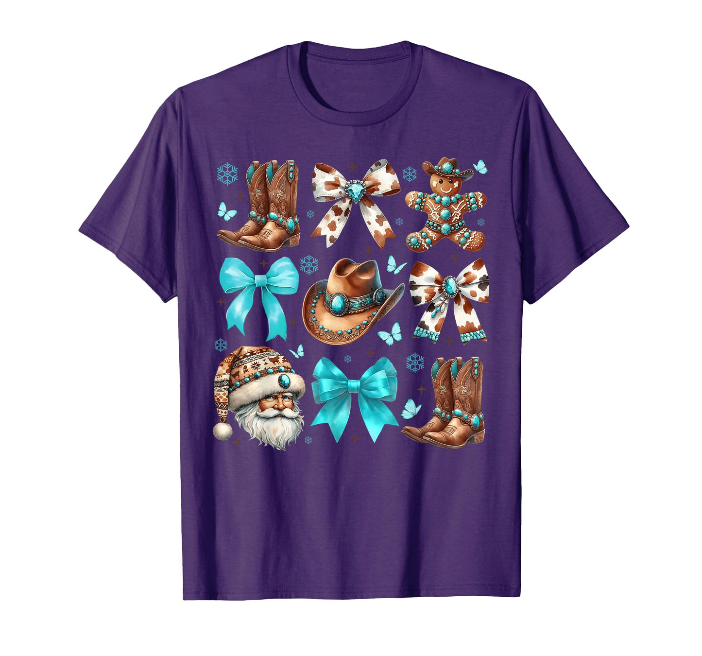 Howdy Christmas Cow Bows Santa Cowboy Boots Gingerbread Xmas T-Shirt