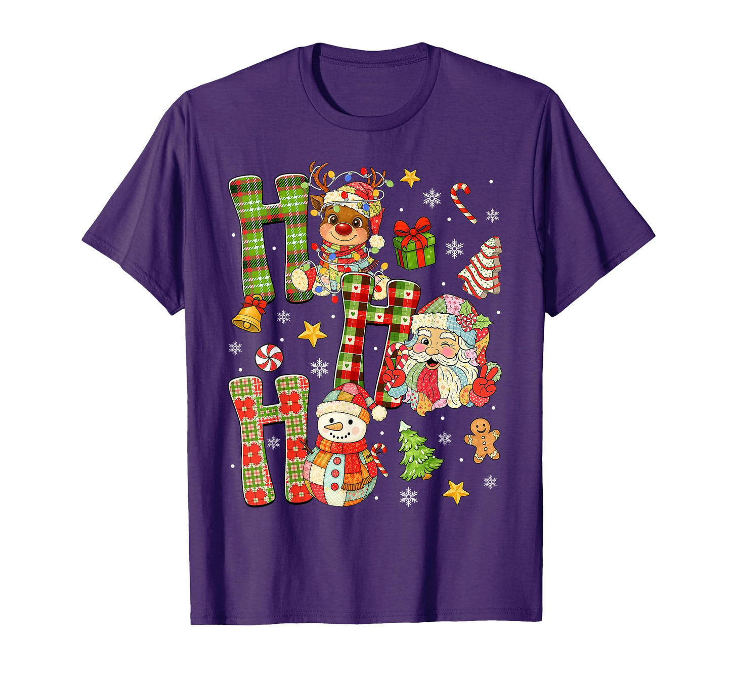 Ho Ho Ho Funny Christmas Patchwork Gingerbread Santa Kids T-Shirt