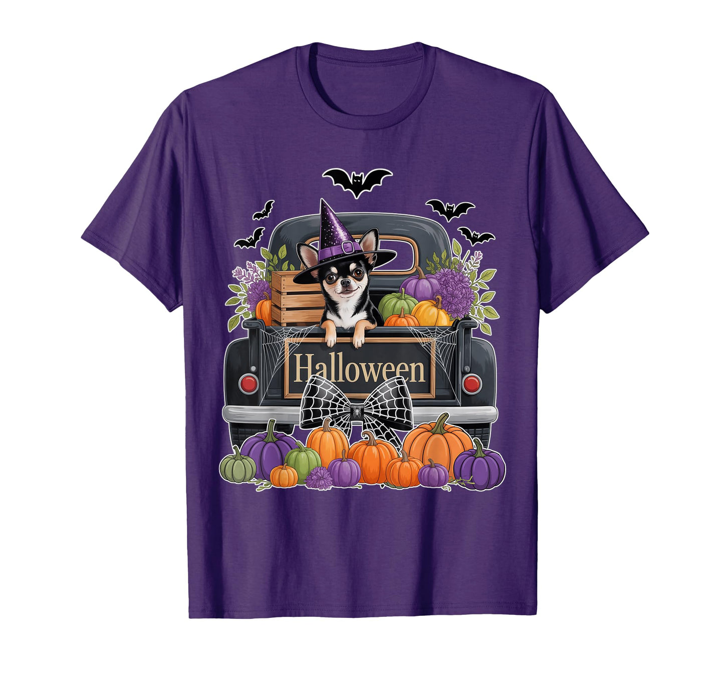 Funny Chihuahua Witch Hat Truck Pumpkin Dog Lovers Halloween T-Shirt