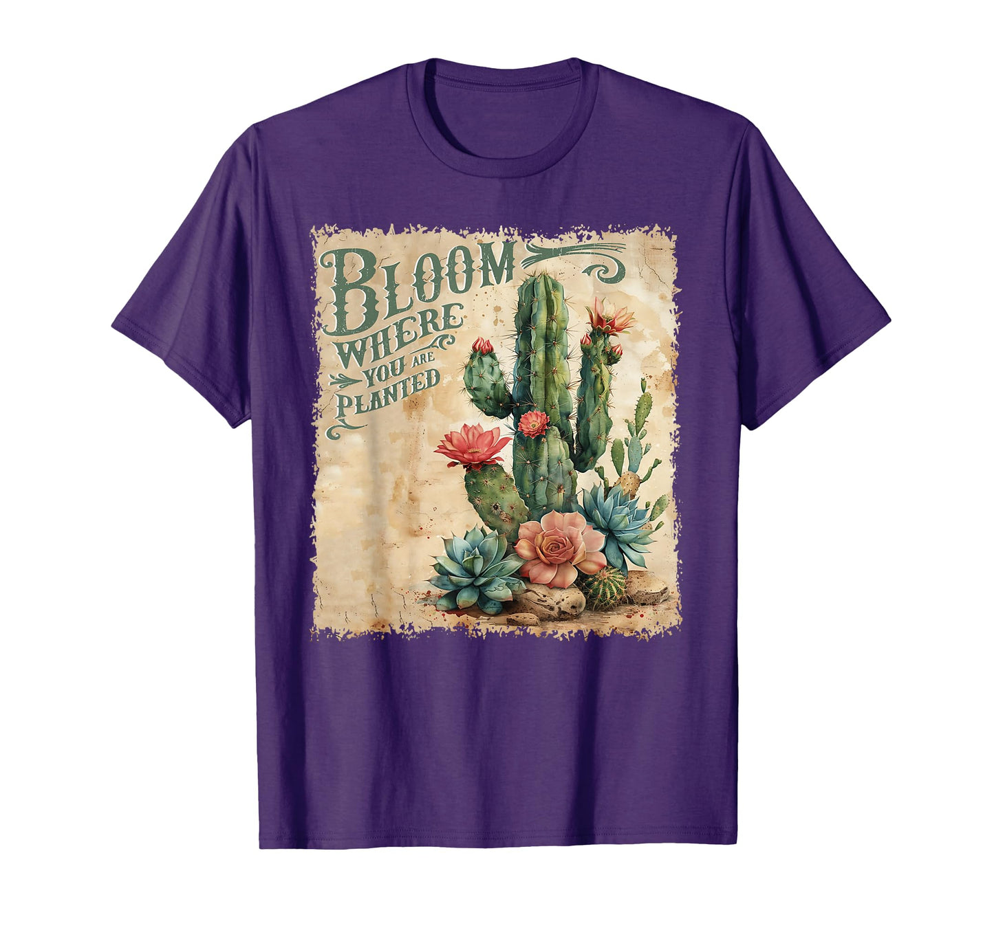 Bloom Where You Are Planted Cactus Mental Health Vintage T-Shirt