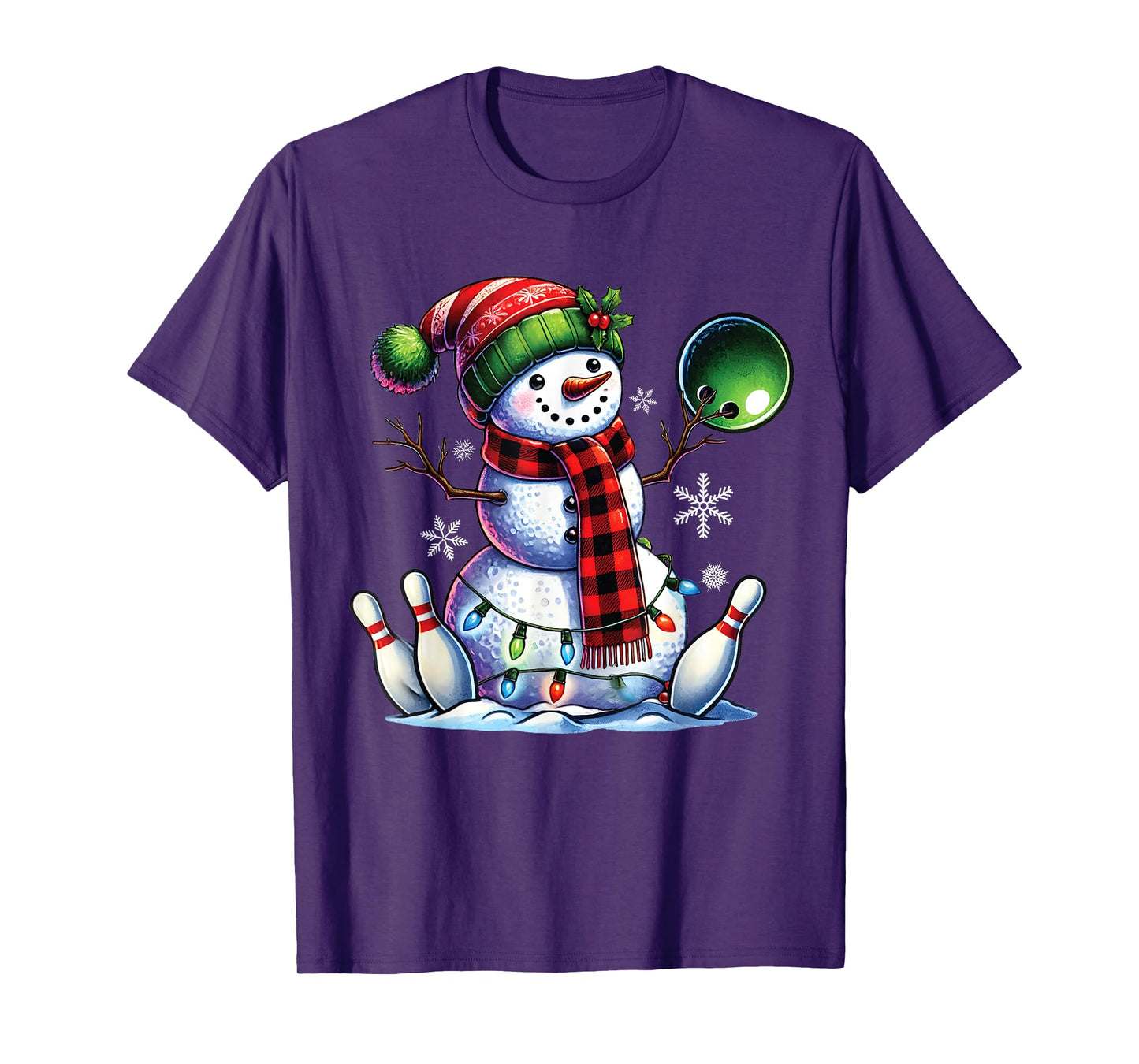 Xmas Snowman Playing Bowling ball and pins Christmas bowling T-Shirt