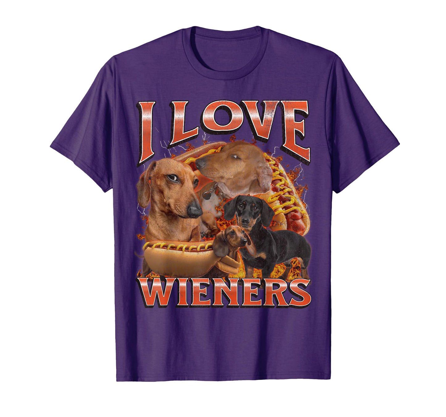 I Love Wieners Funny Offensive Dachshund Bootleg Graphic T-Shirt