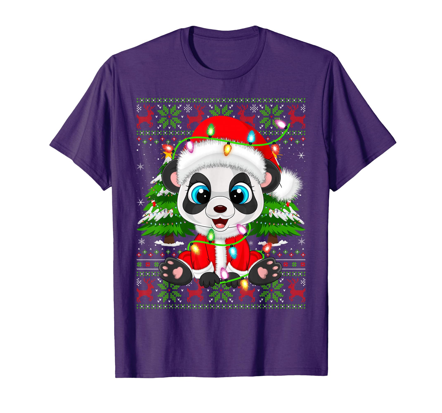Panda Christmas Lights Santa Costume Ugly Xmas Sweaters T-Shirt
