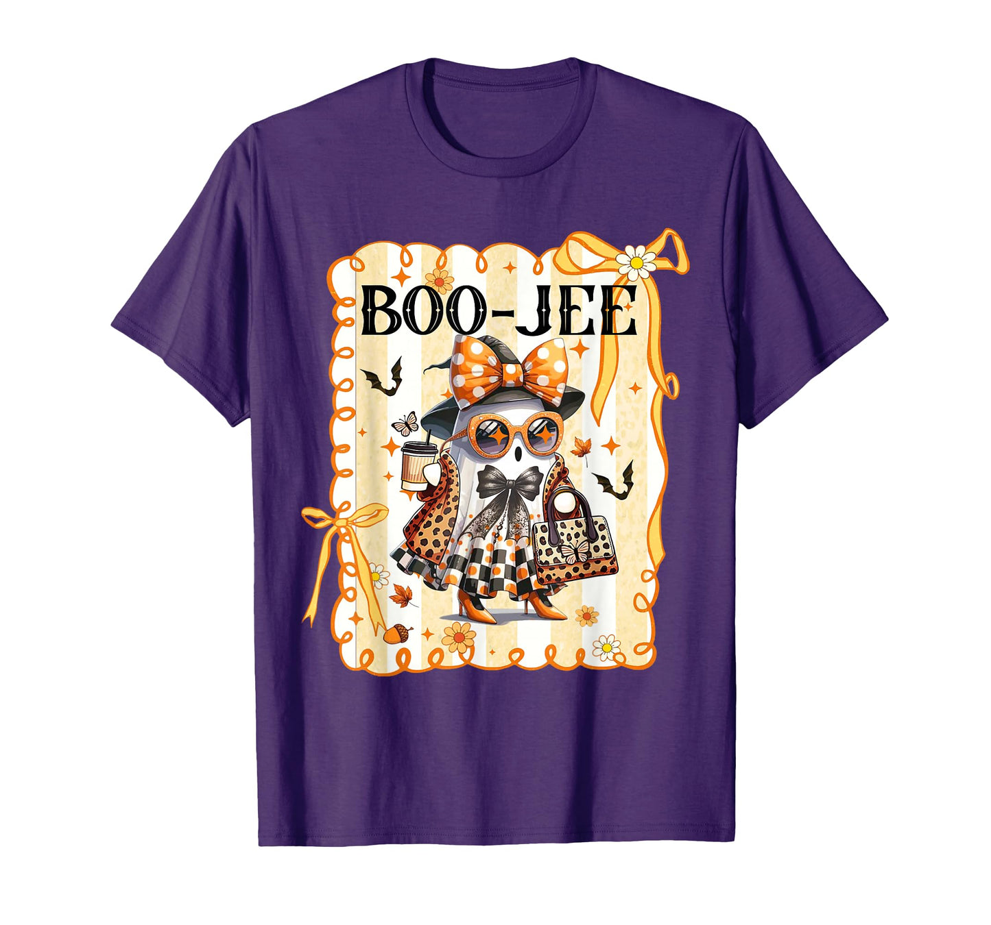 Boo-JEE Cute Ghost Boujee Boo Leopard Coquette Bow Halloween T-Shirt