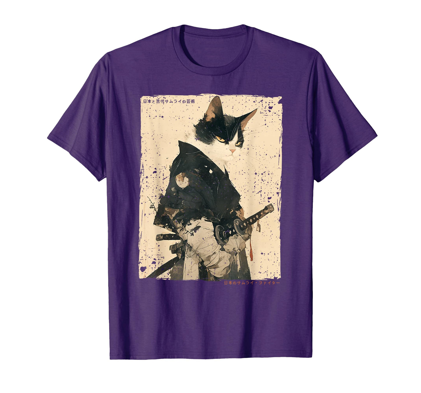 Samurai Cat Warrior Ukiyo Ink Artwork Cat Samurai T-Shirt