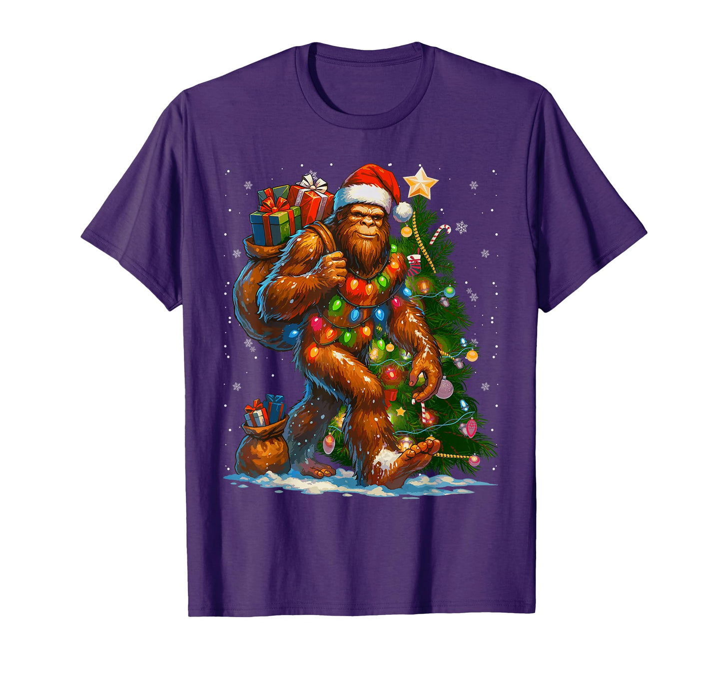 Merry Christmas Pajamas Bigfoot Christmas Tree Lights Boys T-Shirt