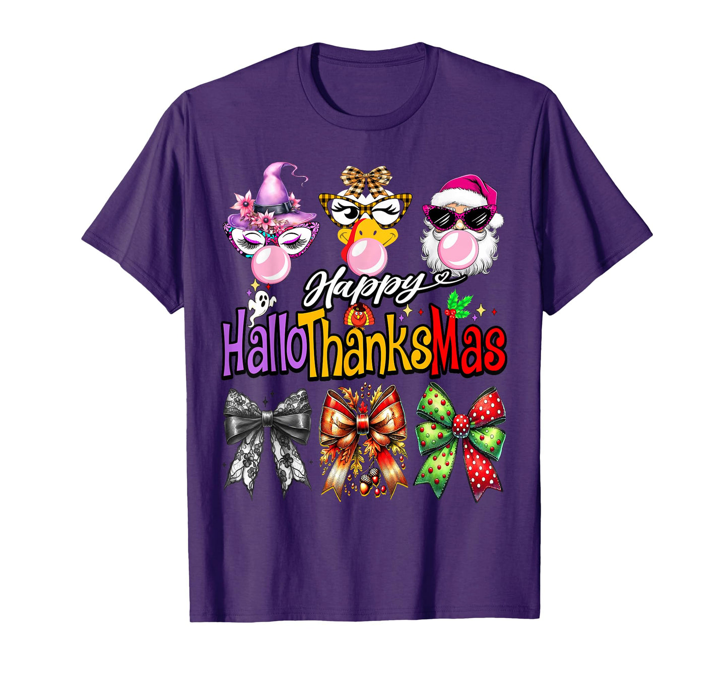 Hallothanksmas Halloween Thanksgiving Christmas Coquette Bow T-Shirt