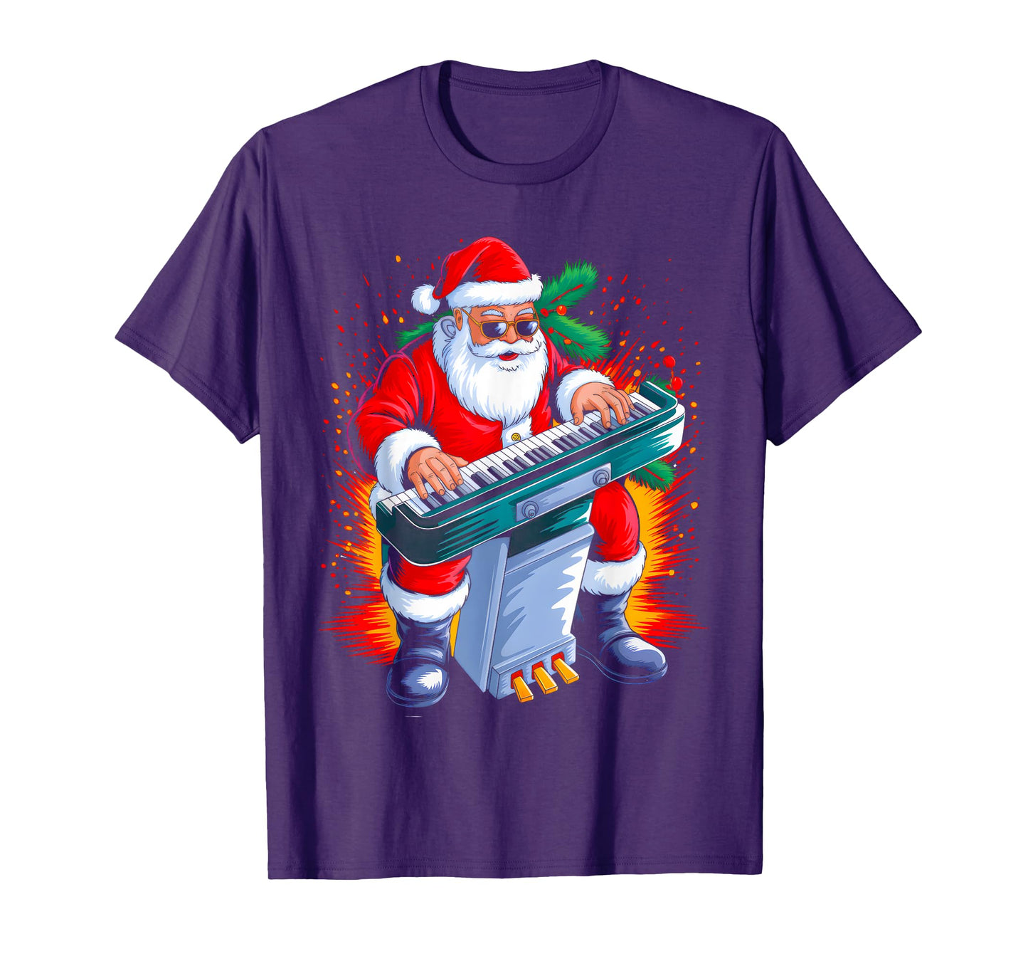 Piano Santa Playing Drums Funny Christmas Music Lover Boys T-Shirt