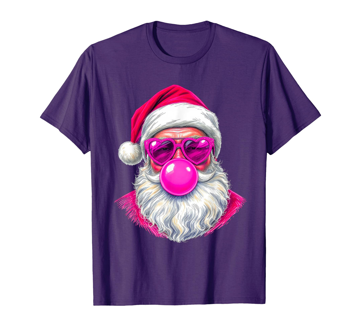 Vintage Retro Santa Christmas Bubble Gum Pink Sunglasses T-Shirt