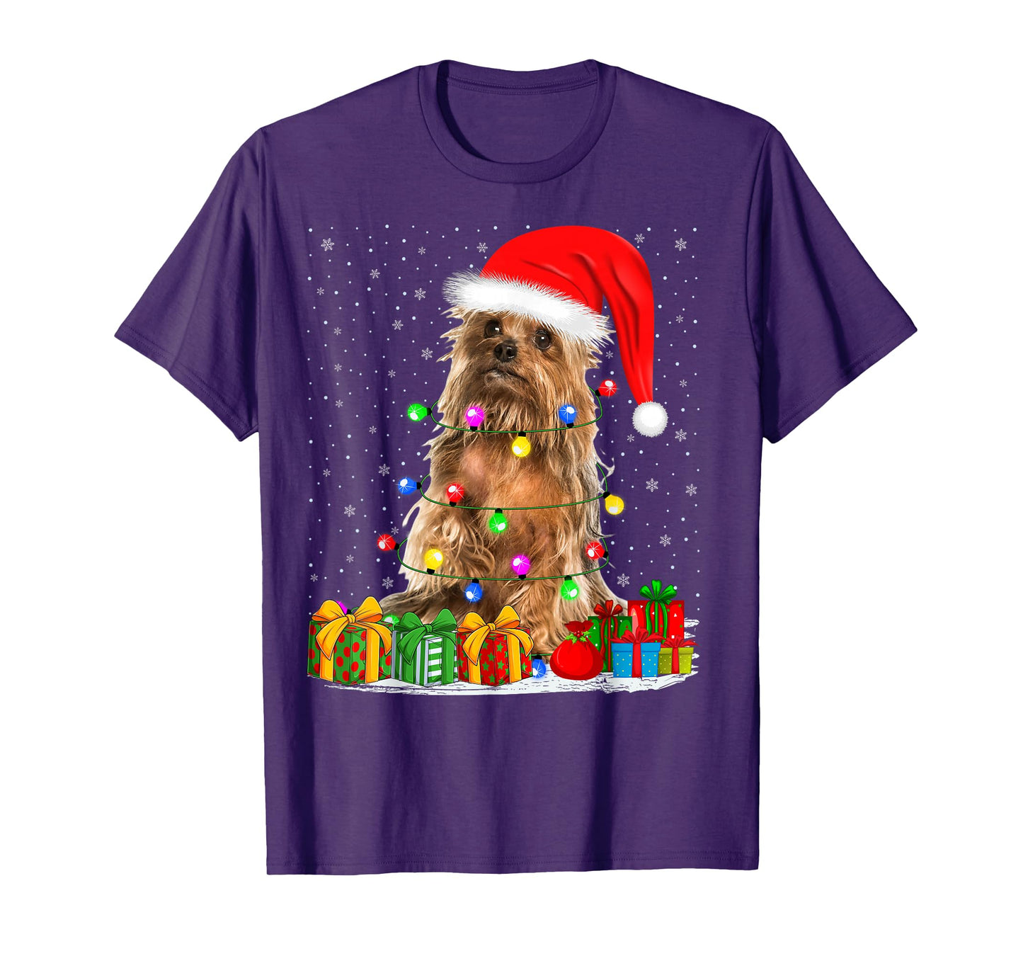 Yorkshire Terrier Dog Christmas Lights Sweater Santa Xmas T-Shirt