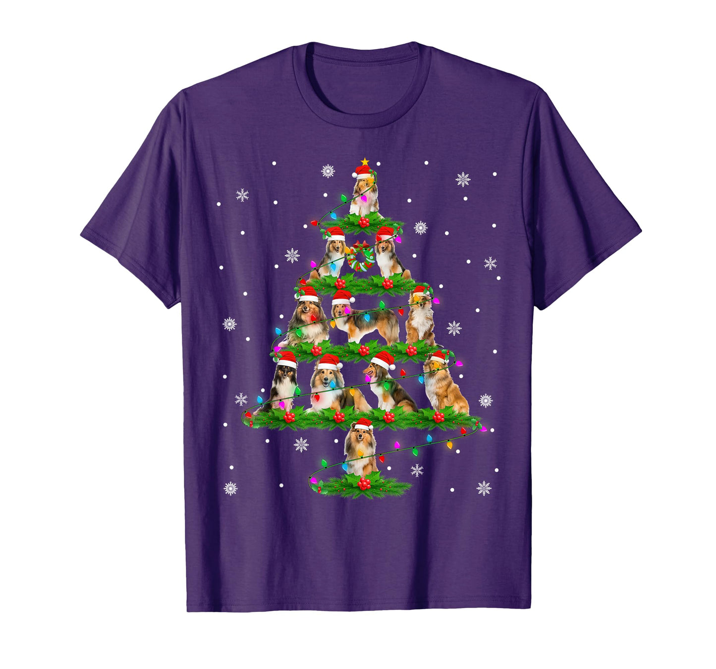Shetland Sheepdog Christmas Tree Lights Santa Sheltie Xmas T-Shirt