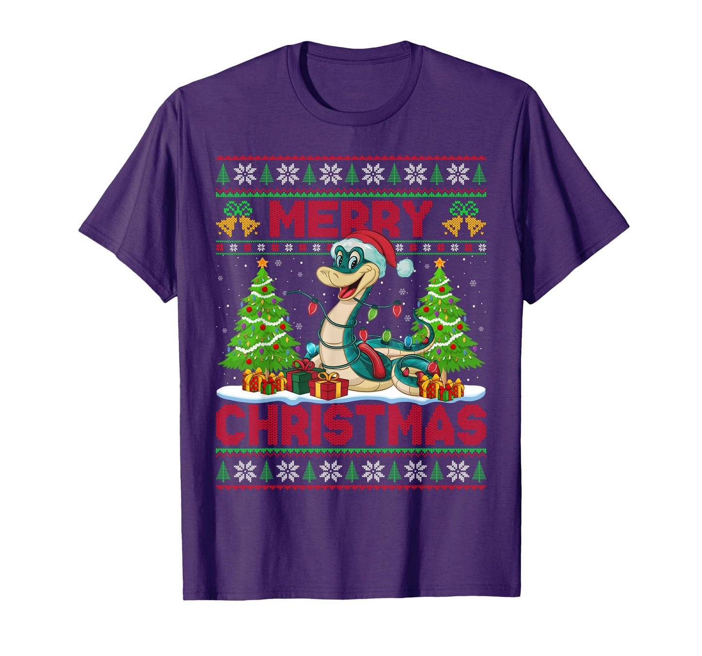 Snake Ugly Christmas Sweaters Funny Santa Hat Lights Xmas T-Shirt