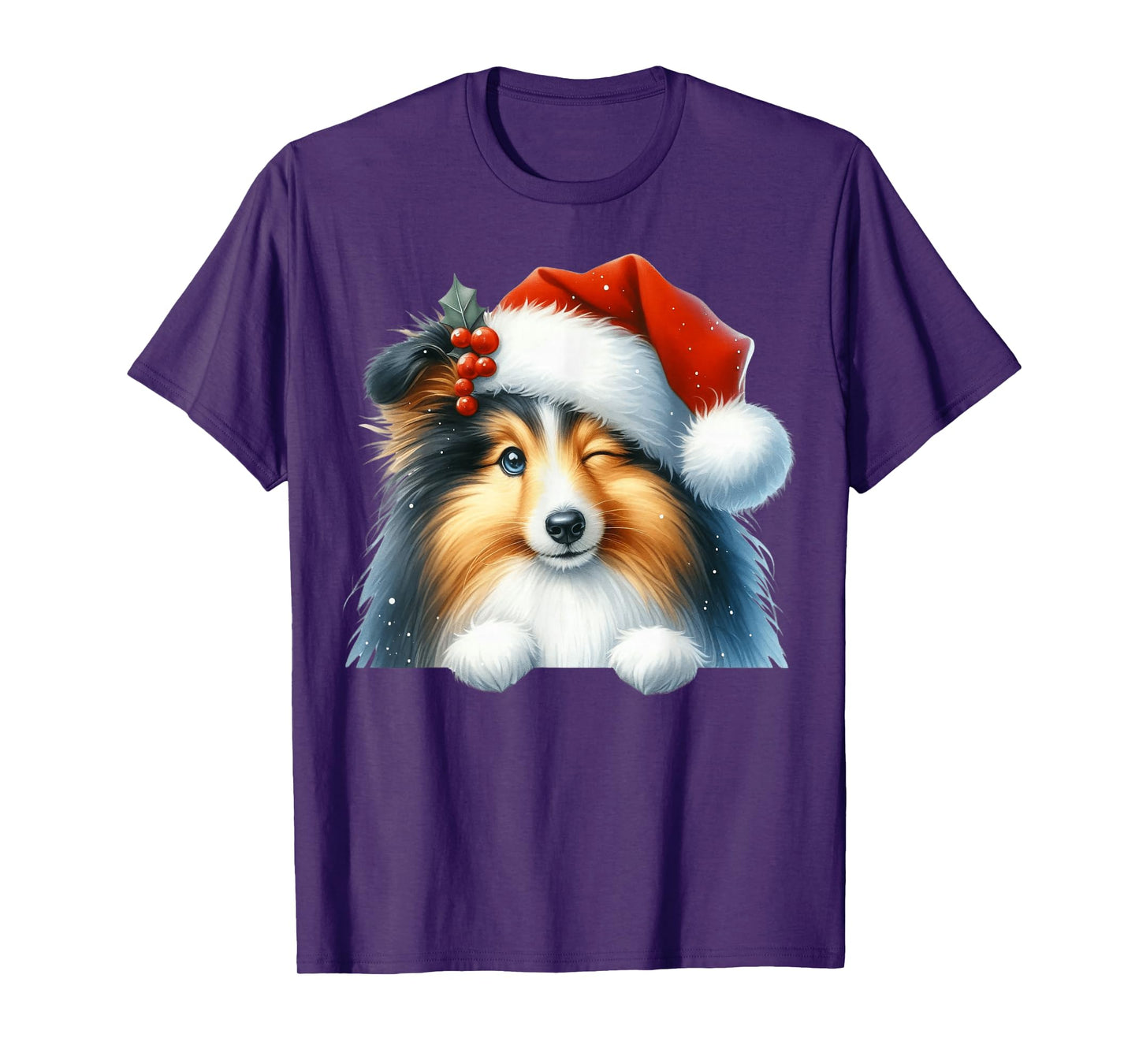 Shetland Sheepdog Dog Christmas Santa Hat Dog Mom Dad T-Shirt