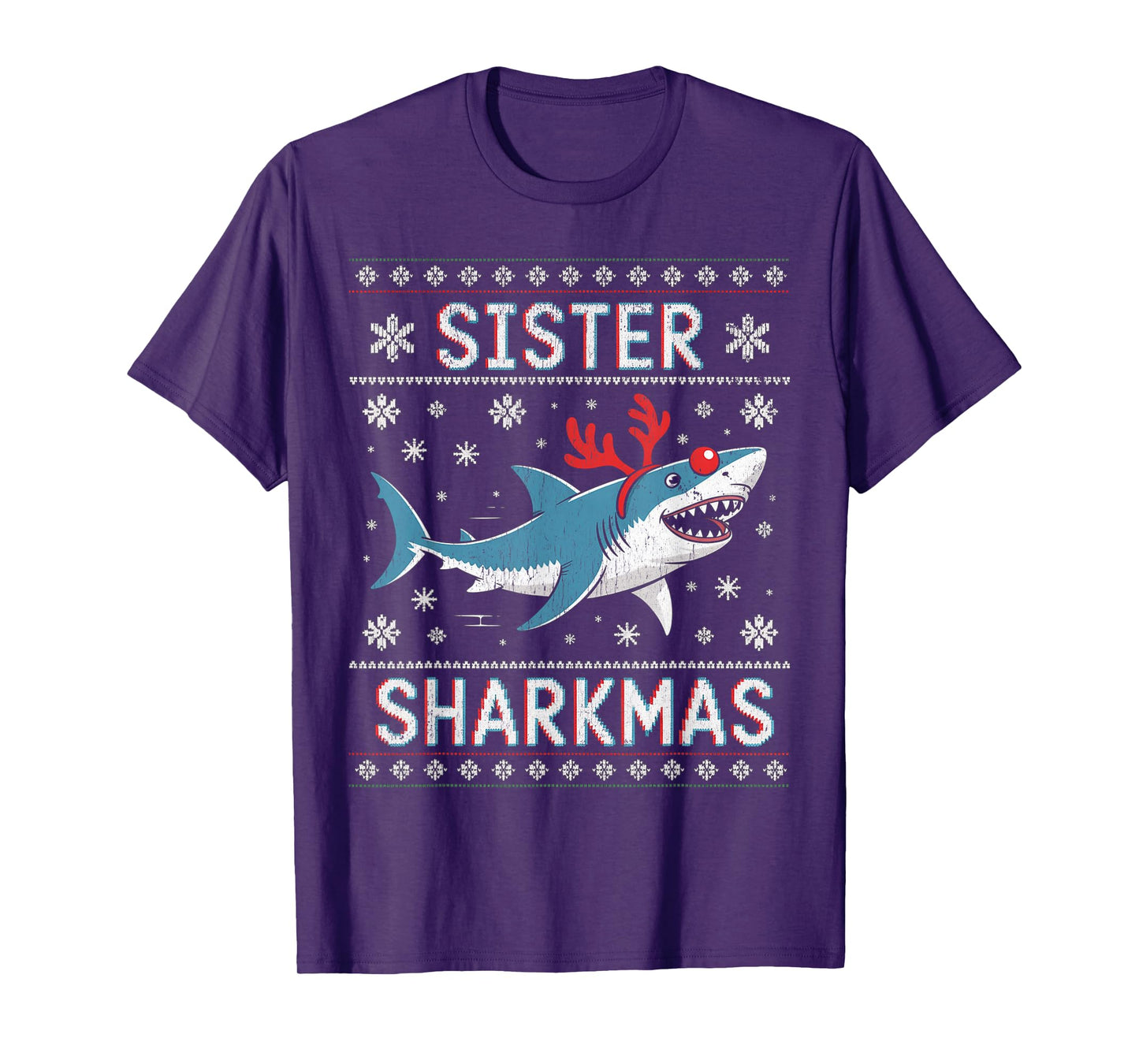 Sister Sharkmas Funny Shark Santa Hat Ugly Christmas Sweater T-Shirt