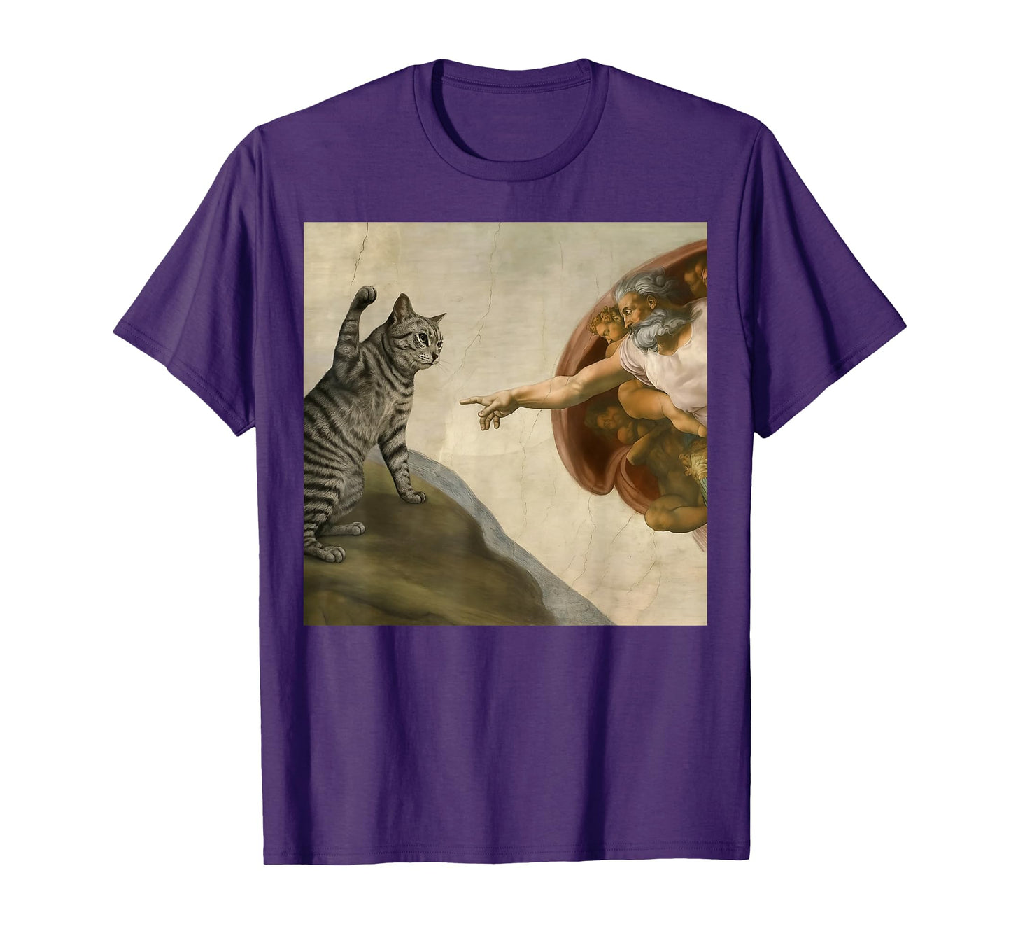 Funny Cat Meme in Creation of Adam Parody T-Shirt for Men Women Kids