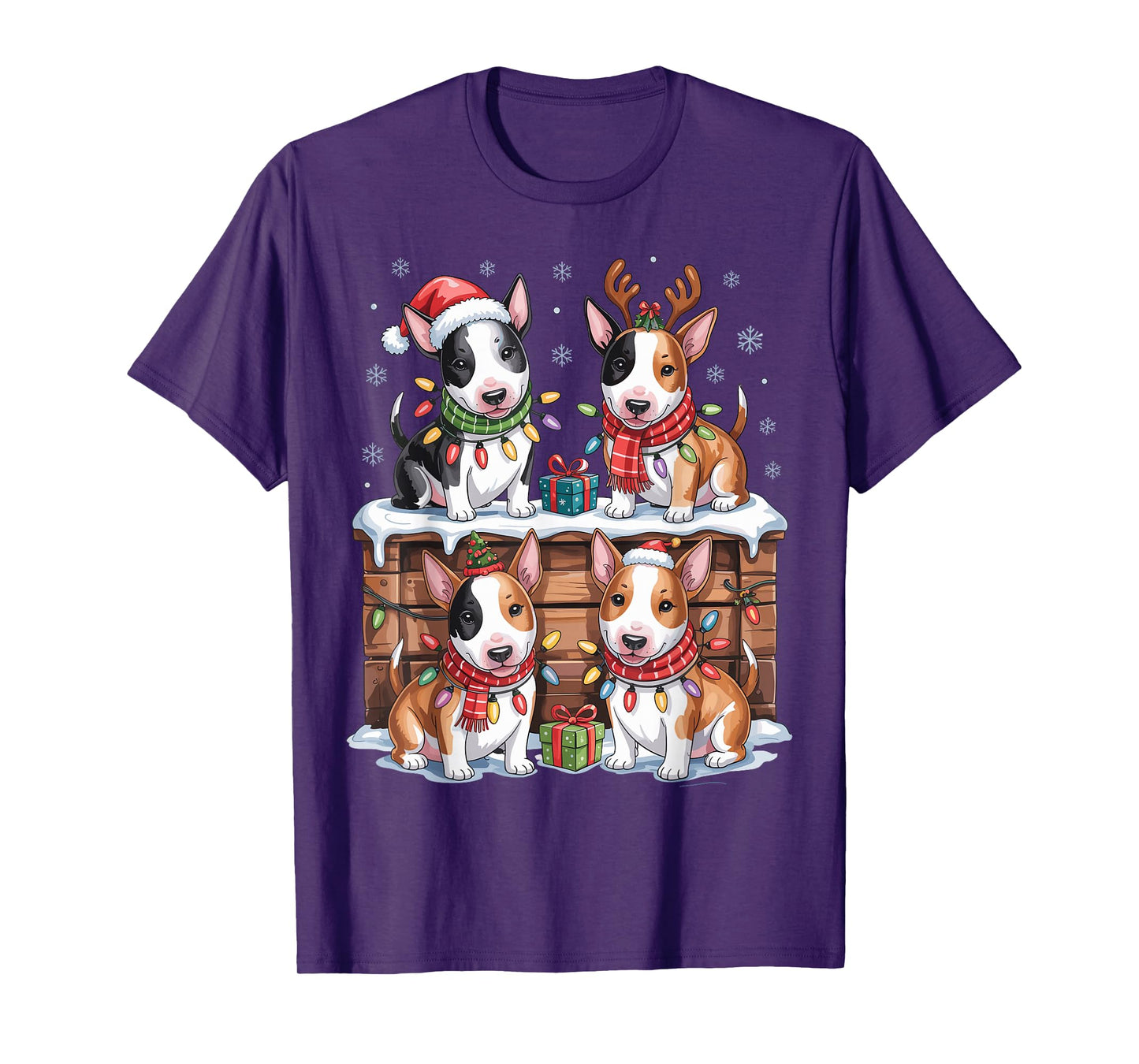 Cute Bull Terrier Christmas Puppies Dog Lovers Funny Holiday T-Shirt