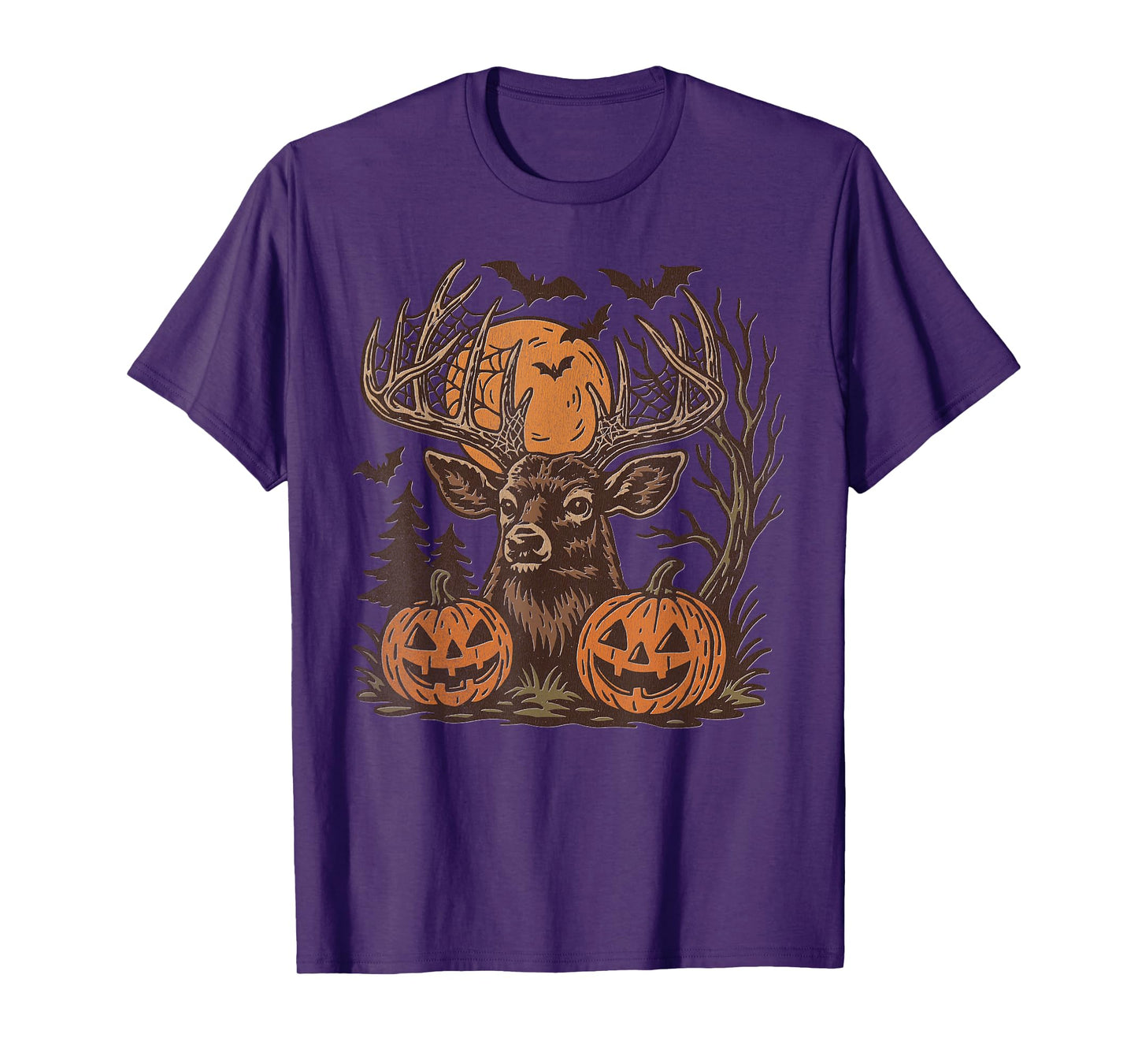 Halloween Deer Buck with Pumpkin Antlers Fall Spooky Night T-Shirt