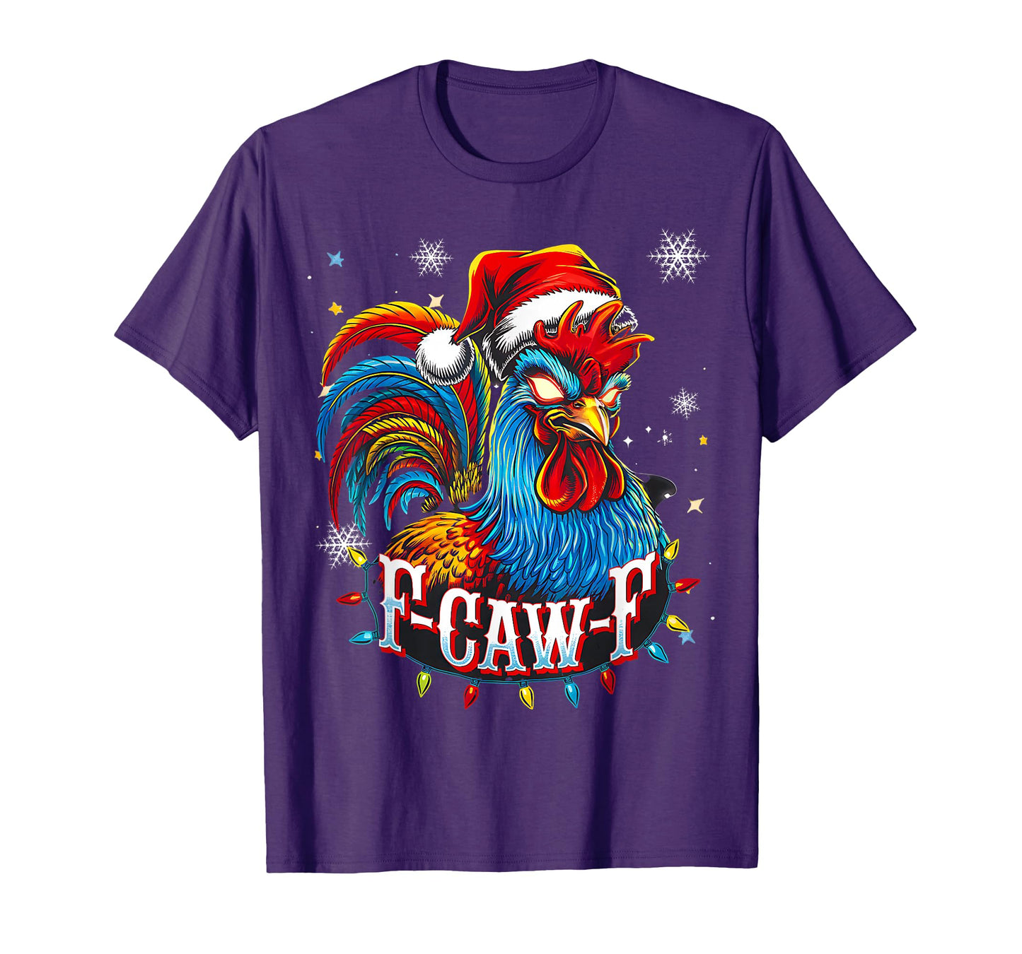 Funny Chicken Christmas Rooster Santa Hat F-CAW-F Humor Xmas T-Shirt
