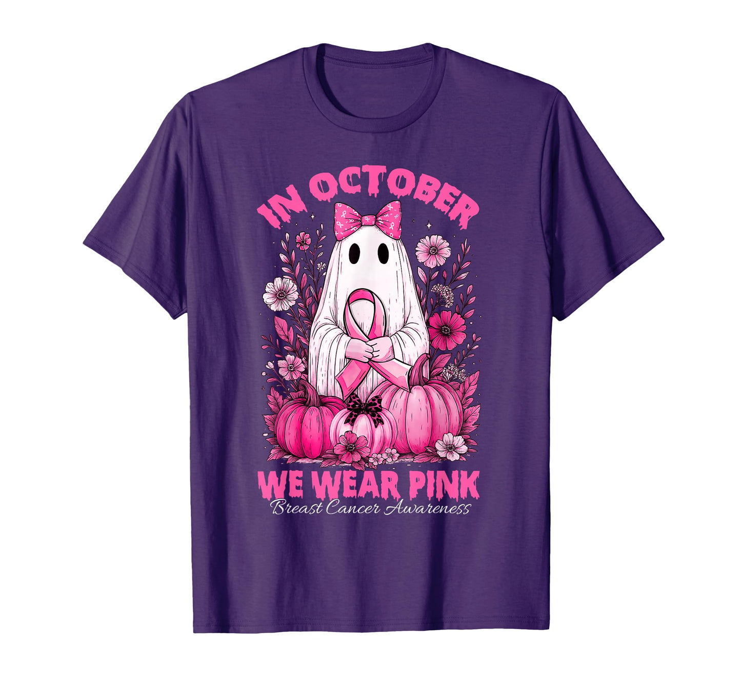 in October We Wear Pink Shirt Ghost Breast Cancer Awareness T-Shirt