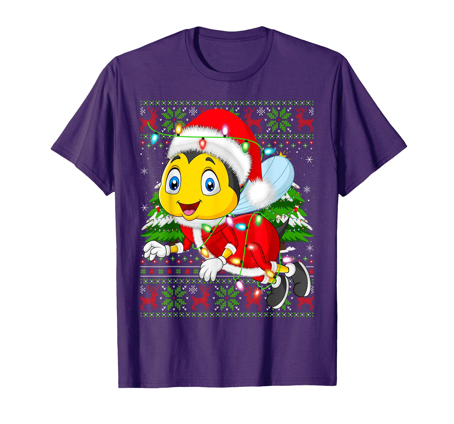 Bees Christmas Lights Santa Costume Ugly Xmas Sweaters T-Shirt