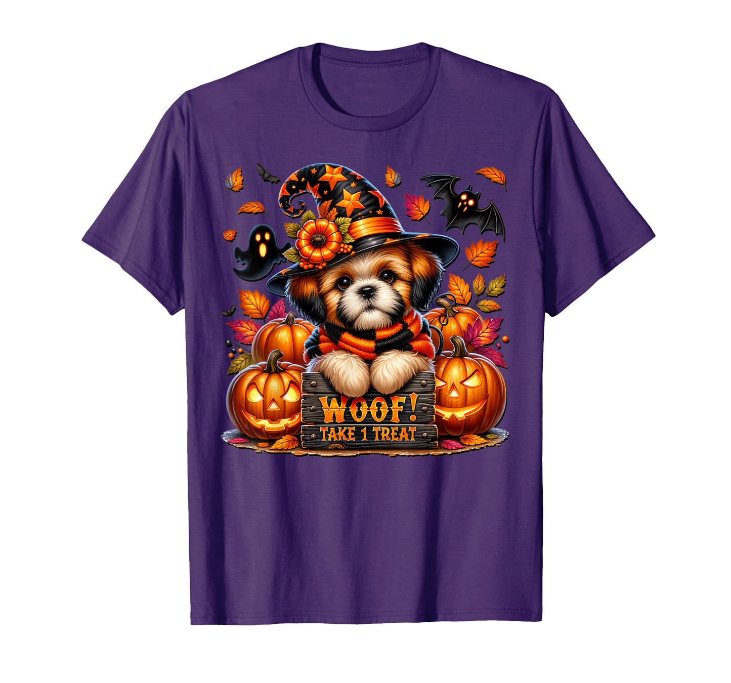 Shih Tzu Halloween Pumpkin Ghost and Bat for Shih Tzu Mom T-Shirt