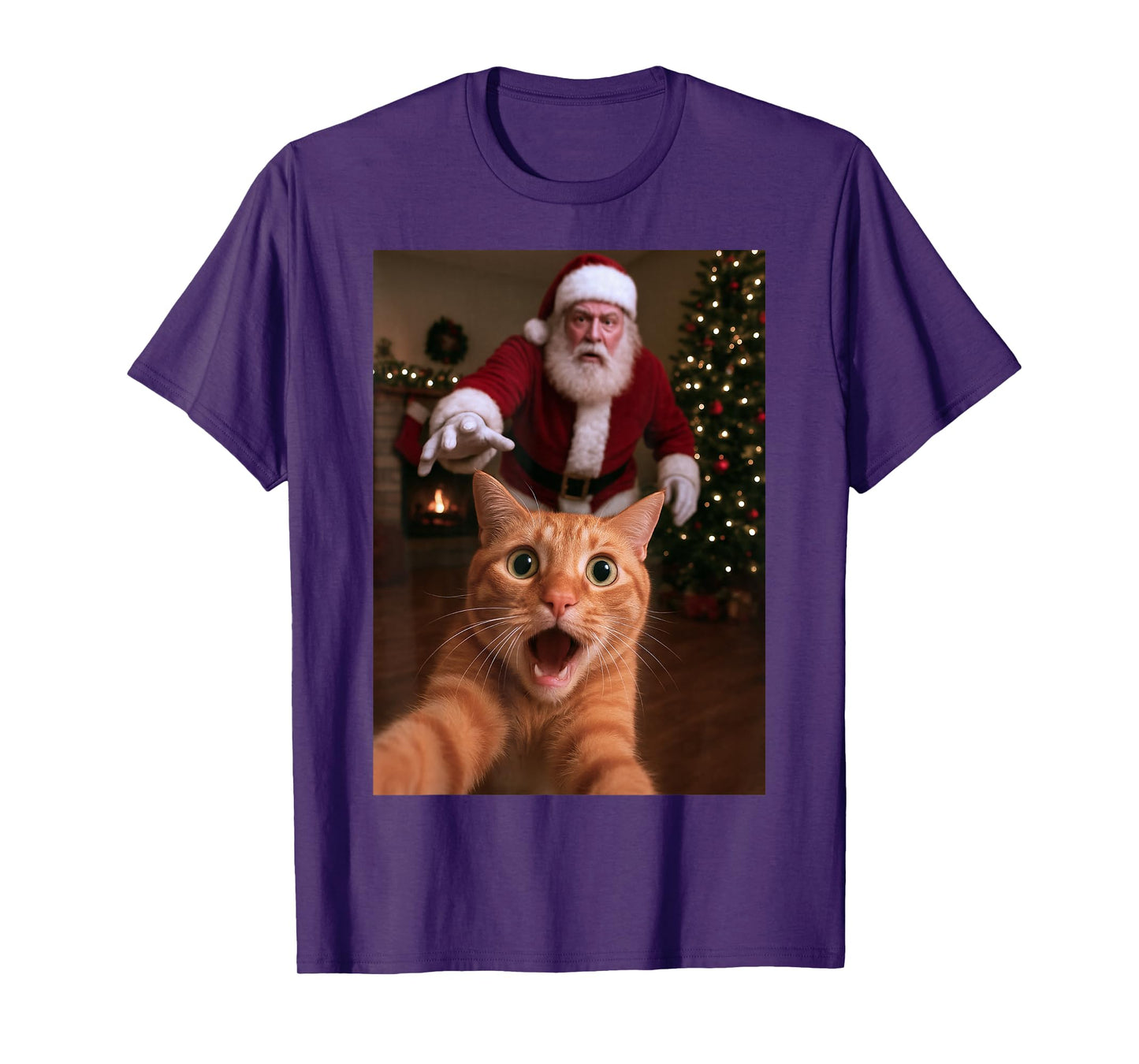 Cat Selfie Santa Claus Funny Christmas Kitty Humor T-Shirt