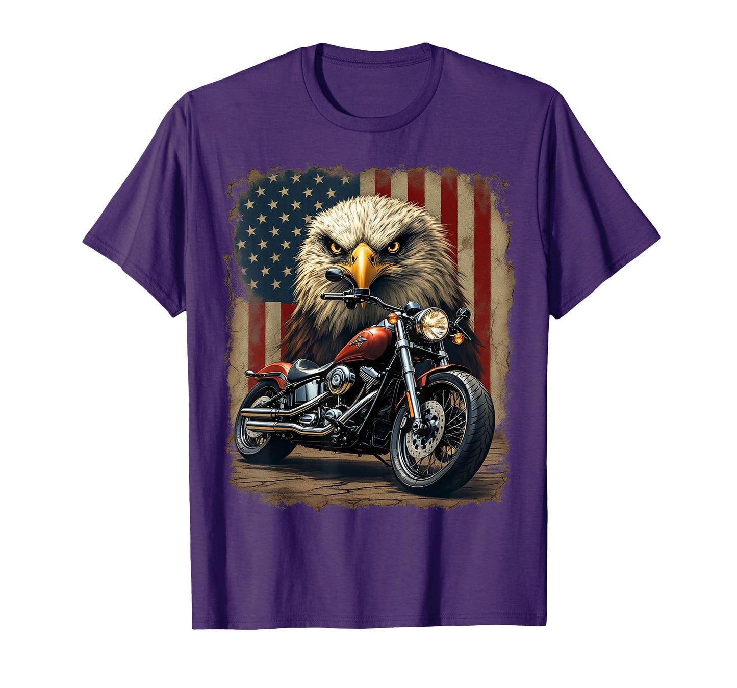 Motorcycle USA Flag Retro Biker Chopper T-Shirt