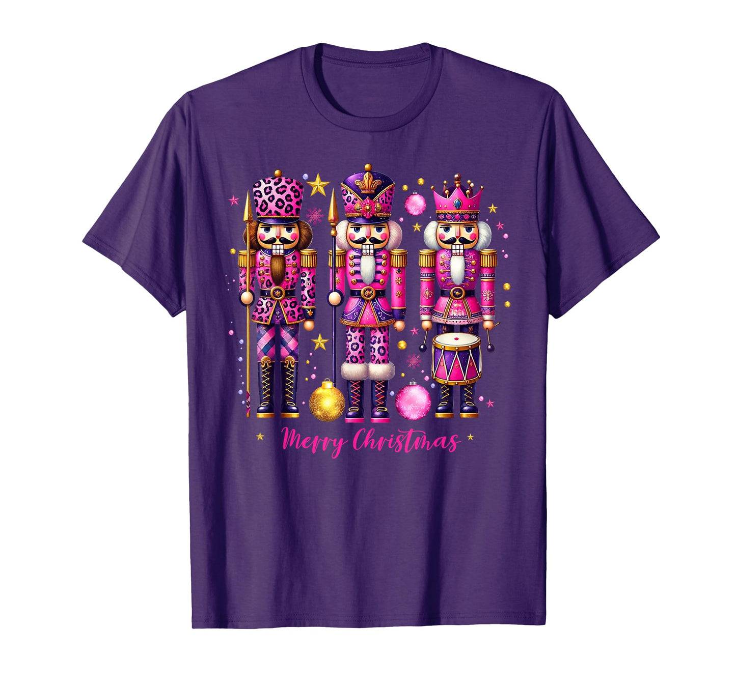 Leopard Nutcracker Pink Christmas 2024 Xmas Pajamas Matching T-Shirt
