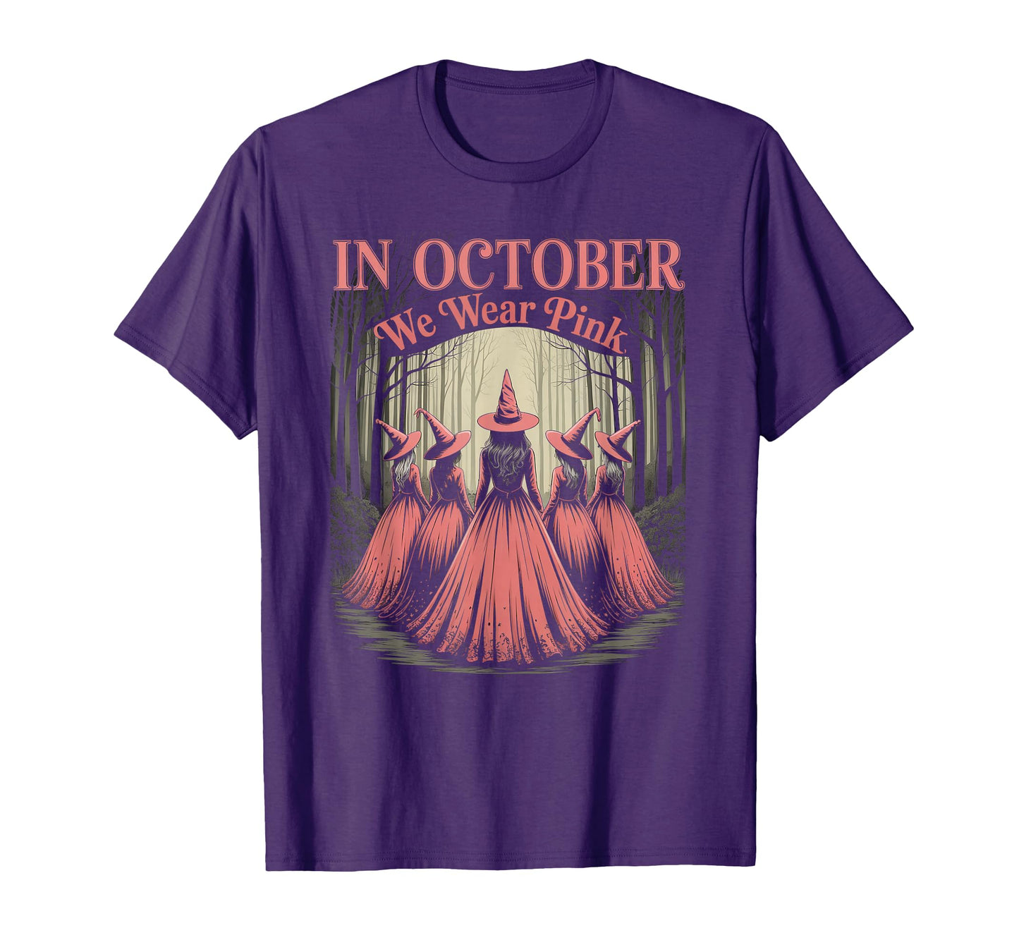 Retro in October We Wear Pink Witch Breast Cancer Awareness T-Shirt