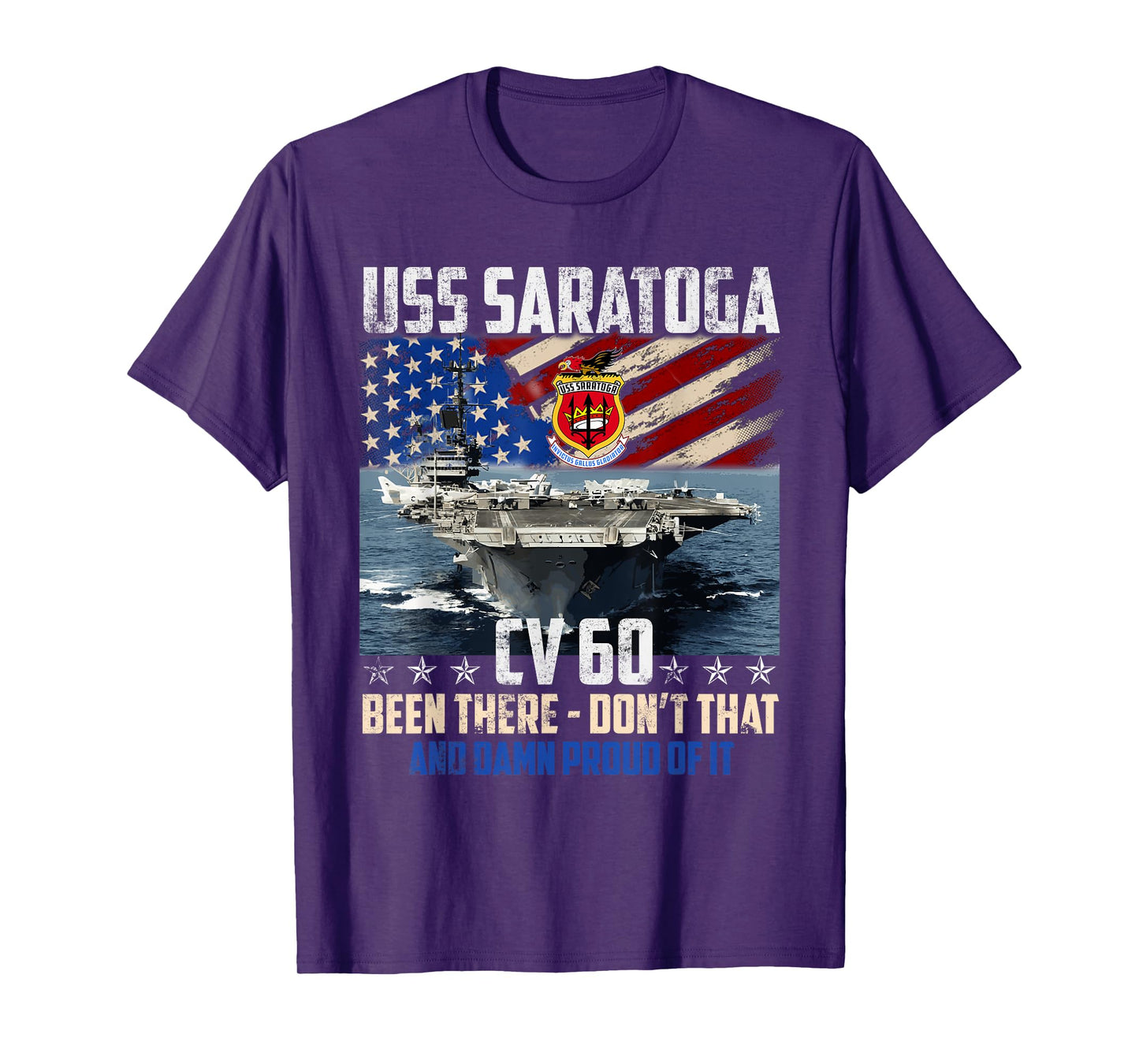 USS Saratoga CV-60 Aircraft Carrier Veteran USA Flag Vintage T-Shirt