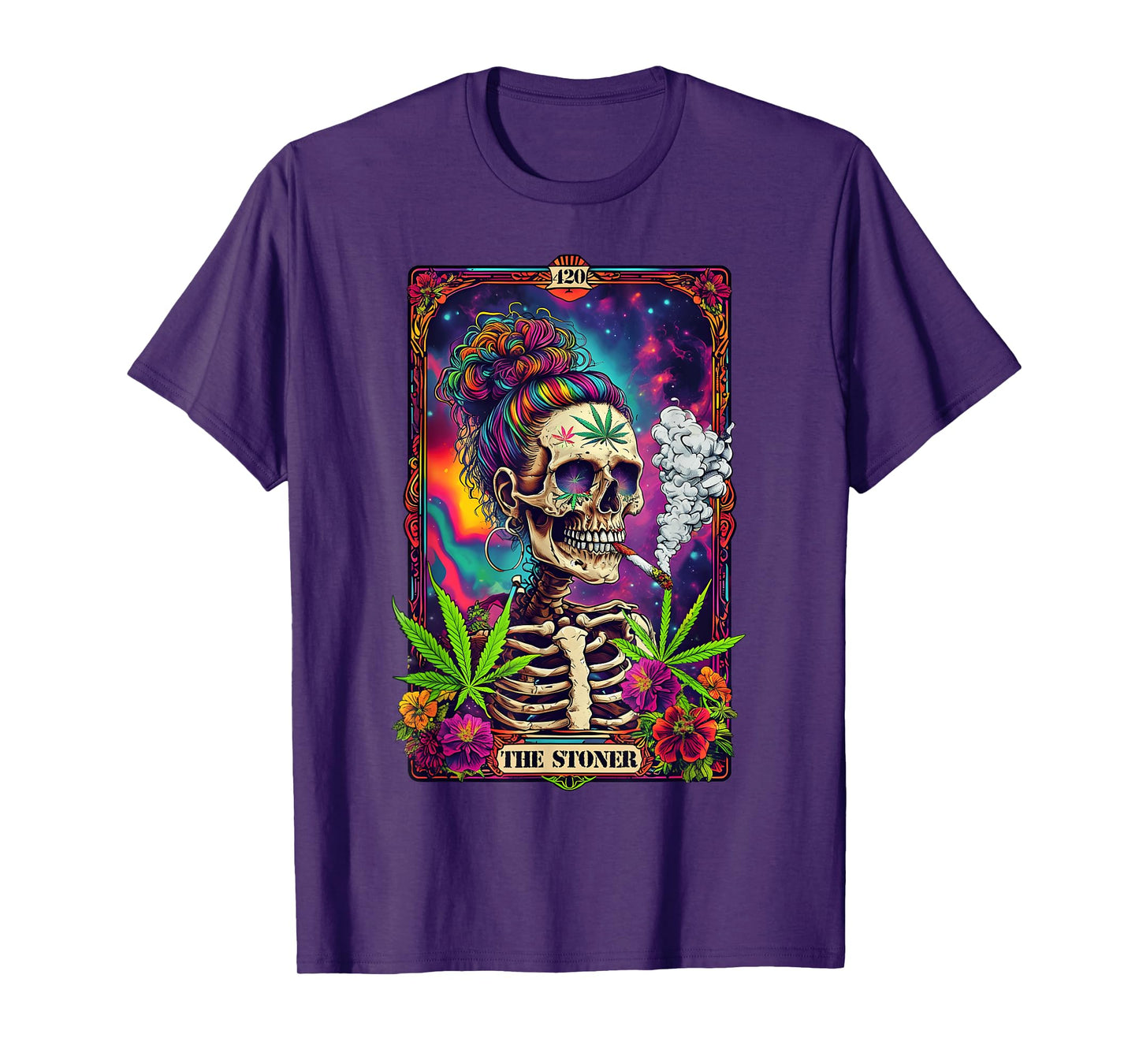 Tarot Card The Stoner 420 Cannabis Weed Skeleton Retro Style T-Shirt