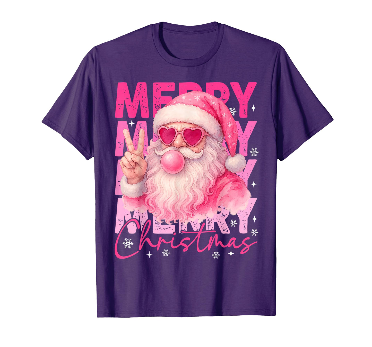 Merry Christmas Retro Pink Santa Bubblegum Xmas Holiday T-Shirt