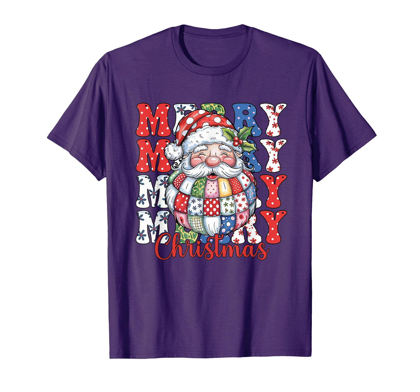 Merry Christmas Funny Santa Patchwork Christmas Matching T-Shirt