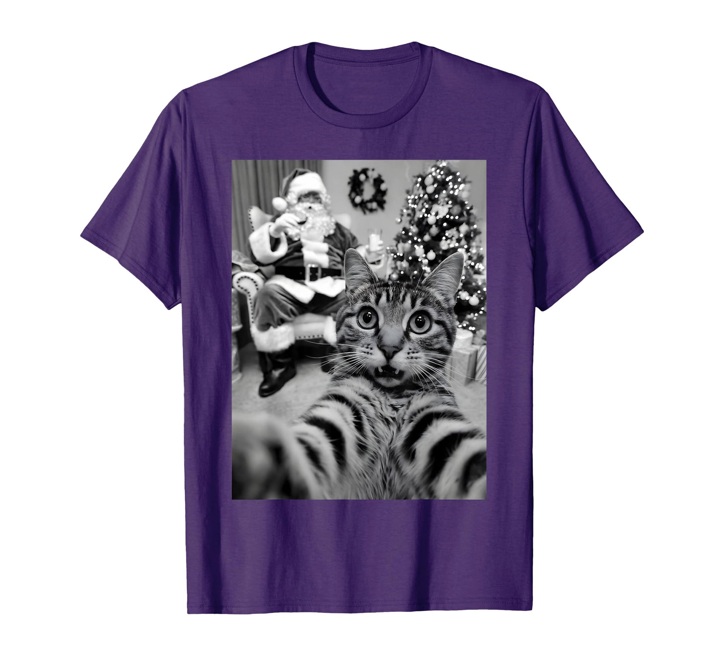 Christmas Santa Claus Merry X-Mas Funny Cat Selfie T-Shirt for Men Women Kids