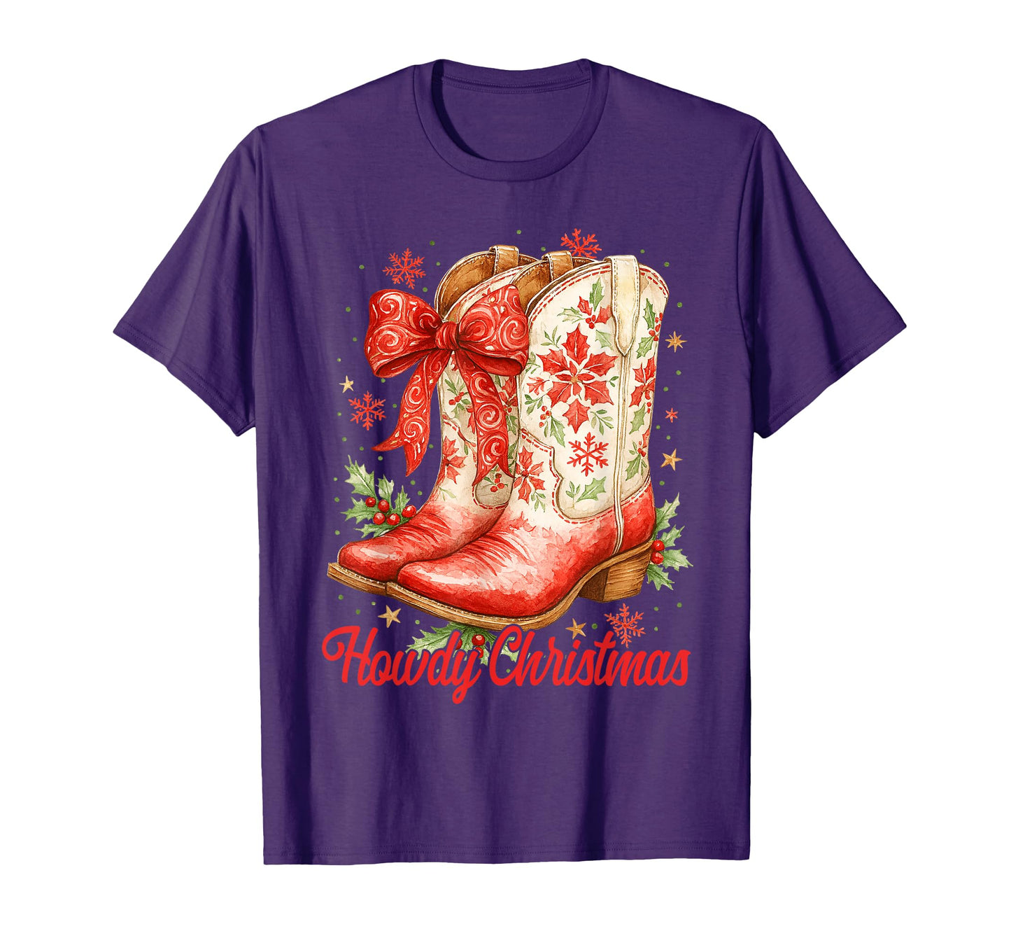 Howdy Christmas Family Pajamas Coquette Bow Cowgirl Boots T-Shirt