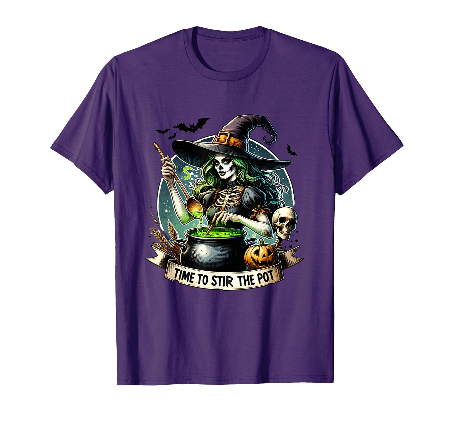 Time to Stir The Pot Zombie Woman Witch Halloween Pin-Up T-Shirt