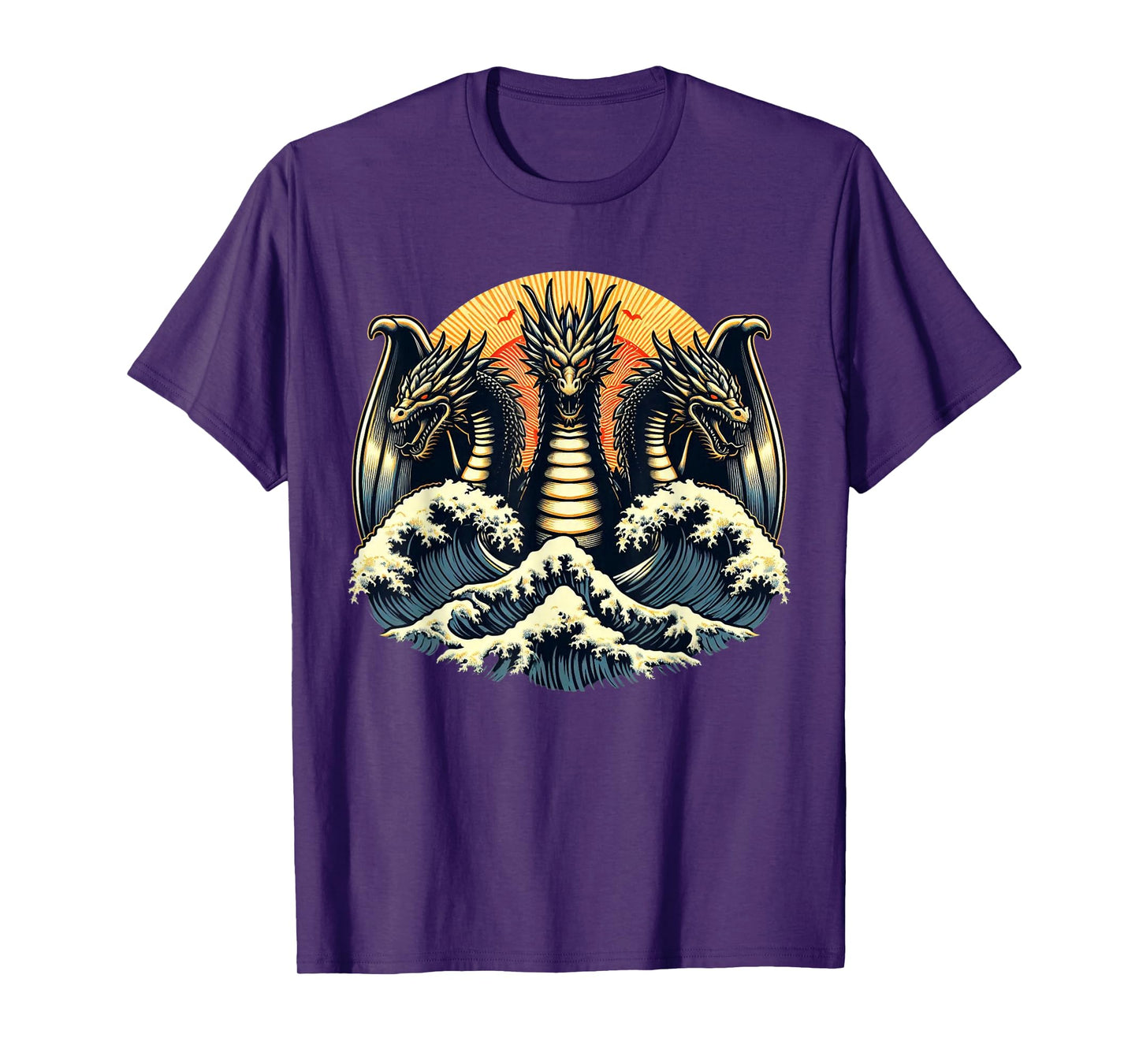 Japanese Dragon King Ghidorah Great Wave off Kanagawa Sunset T-Shirt