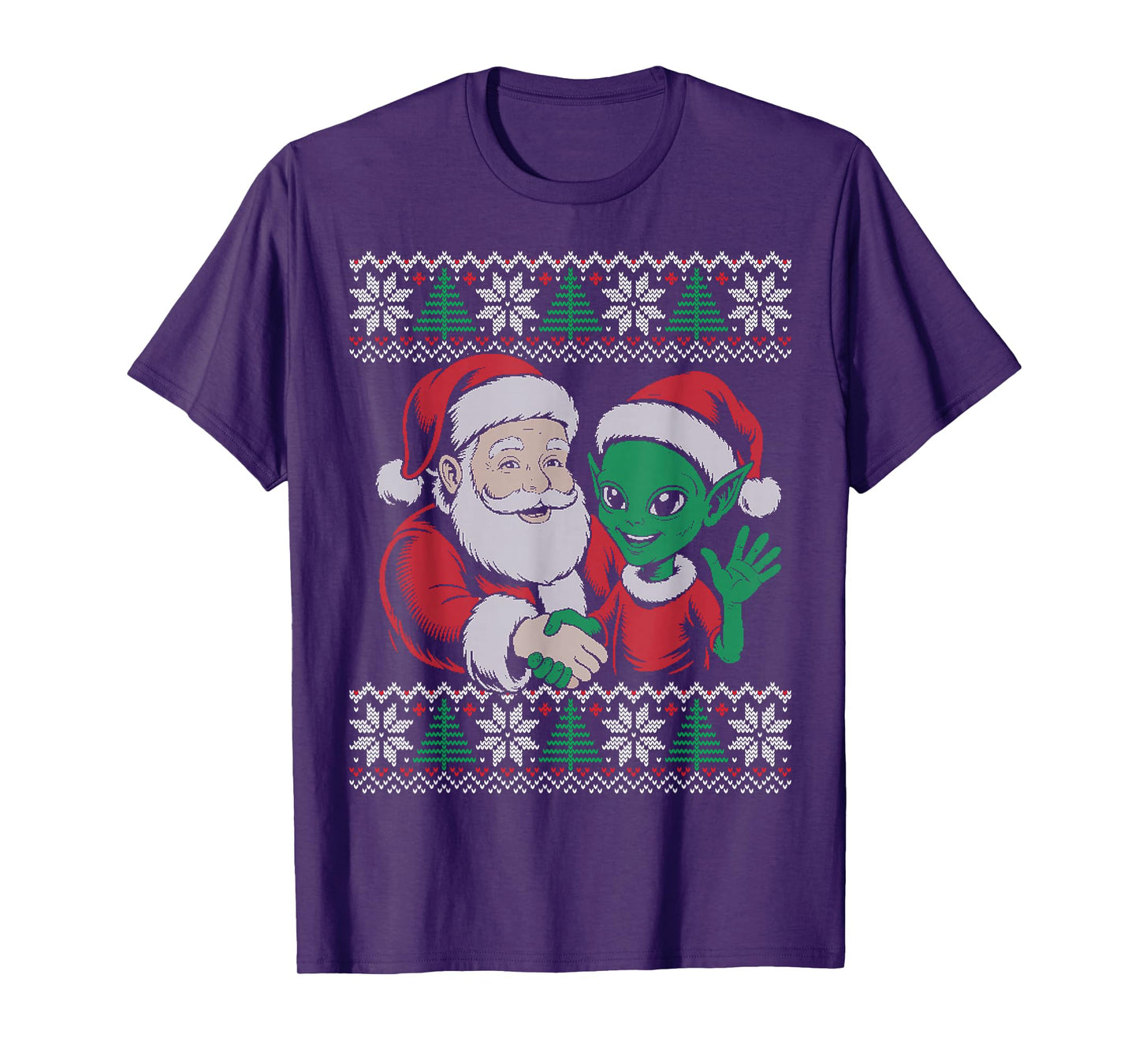 Santa Alien Ugly Sweater, Santa Shaking Alien Hand T-Shirt