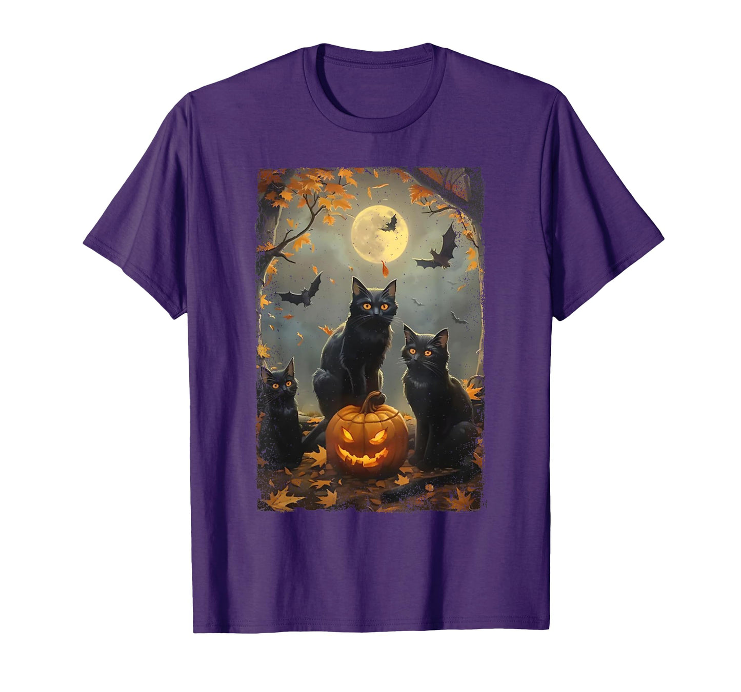 Vintage Three Black Cats Halloween Pumpkin Costume Cat Lover T-Shirt for Men Women Kids